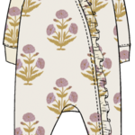 Pink Chicken baby ruffle bamboo romper - lavender dandelion