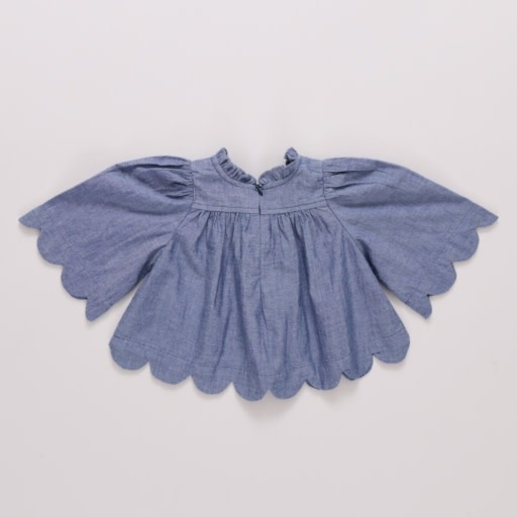 Pink Chicken girls scallop misha top - chambray