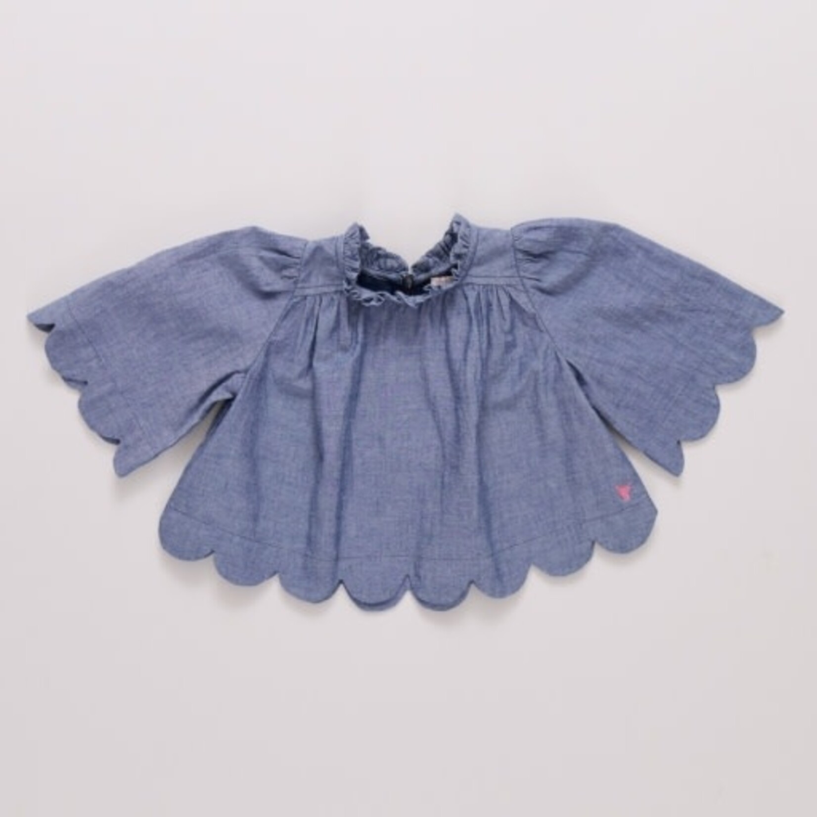 Pink Chicken girls scallop misha top - chambray