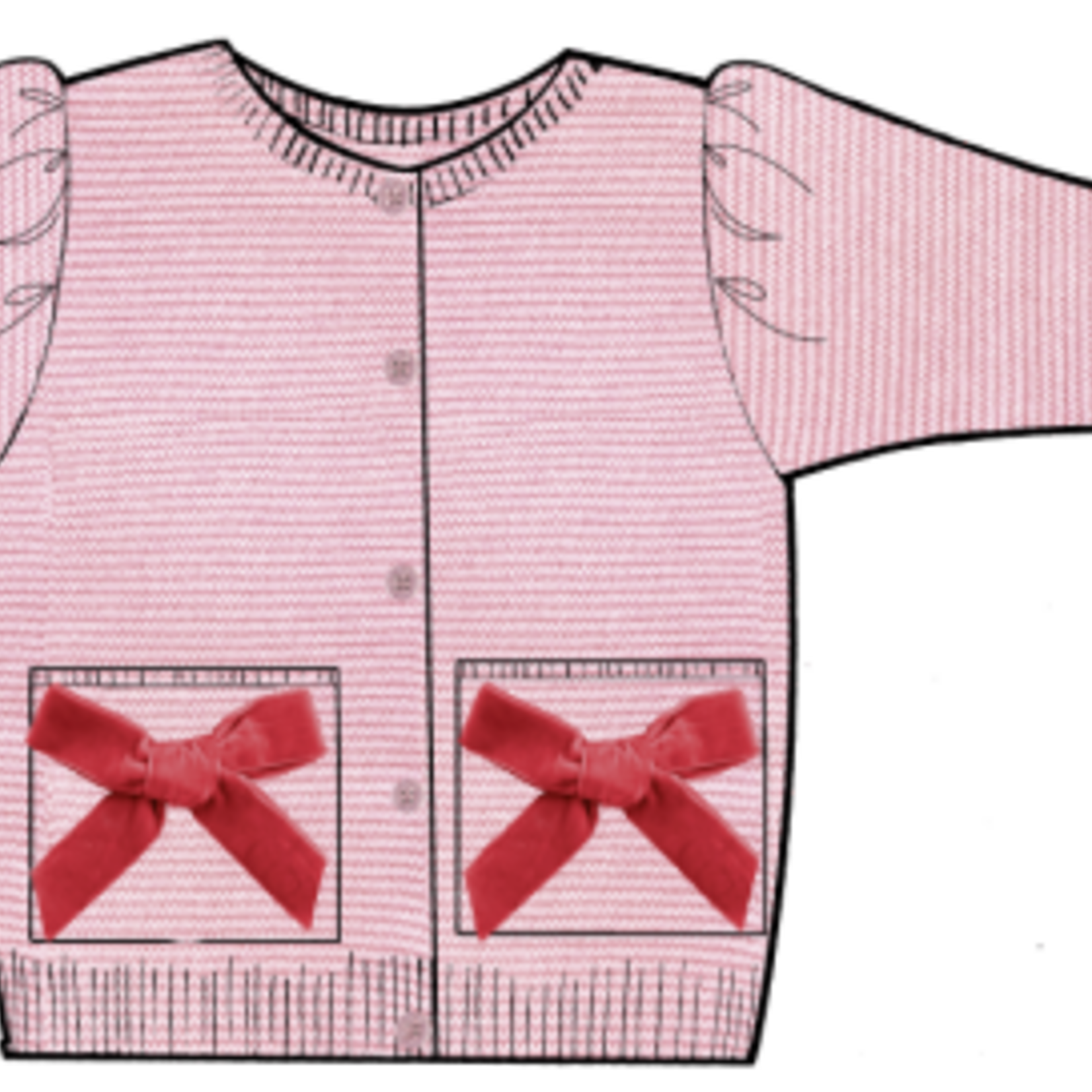 Pink Chicken girls bow pocket sweater - red velvet bows