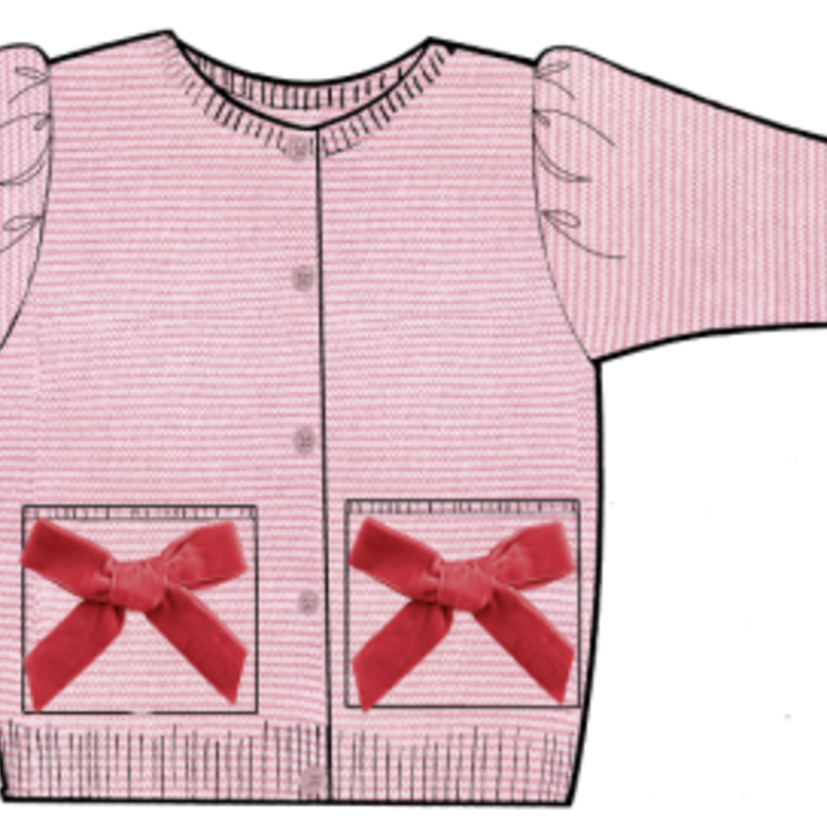 Pink Chicken girls bow pocket sweater - red velvet bows