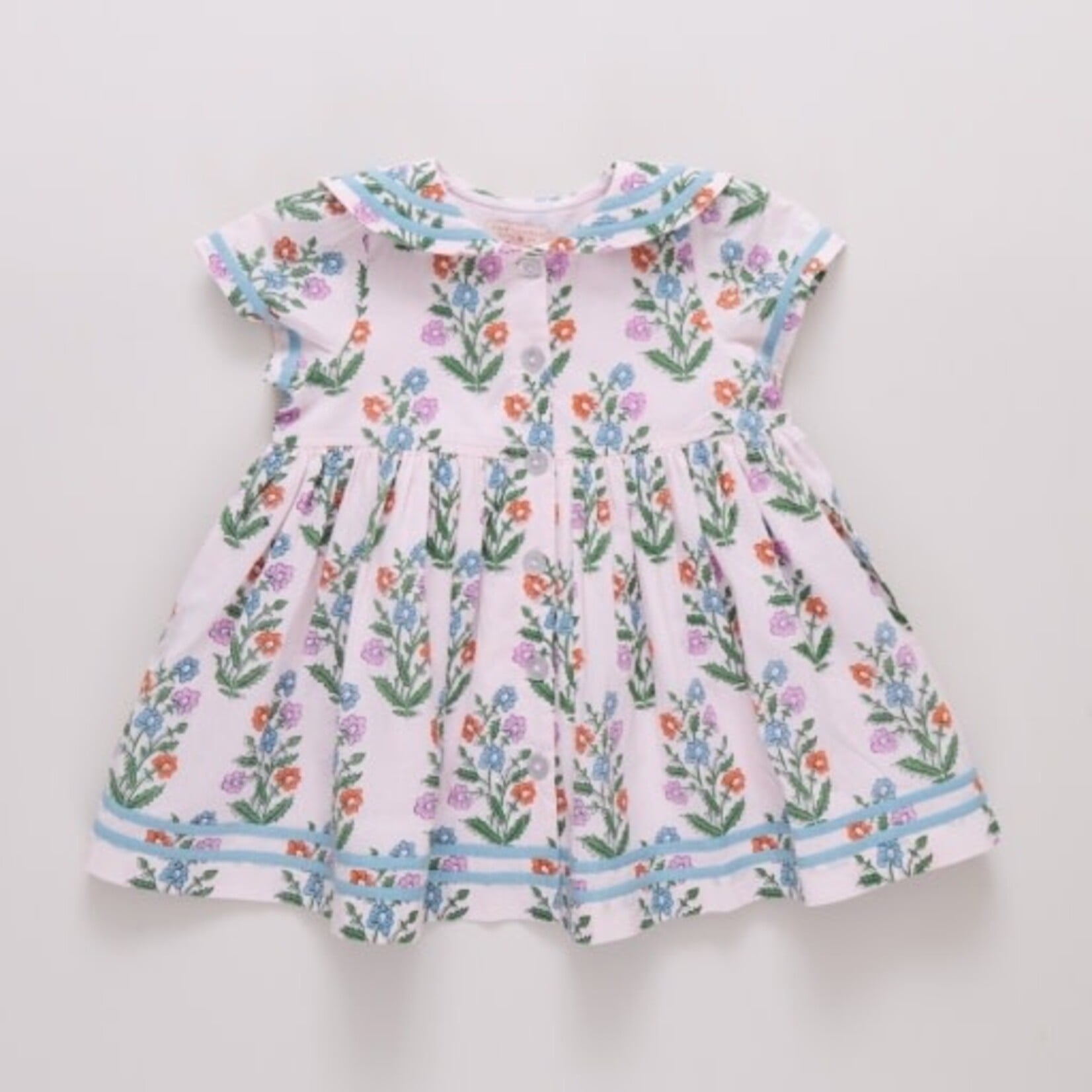 Pink Chicken girls elowen dress - pink dewdrop block print