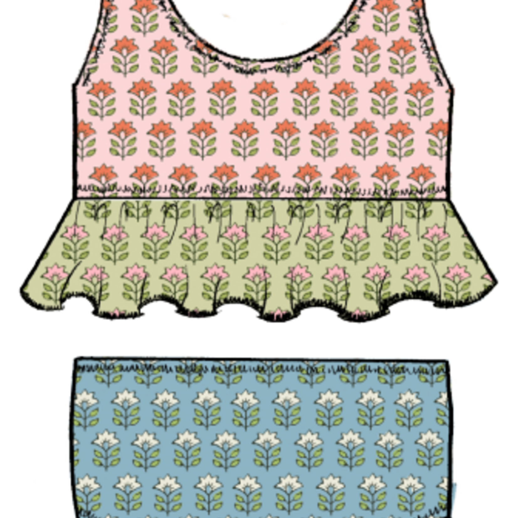Pink Chicken girls palmer tankini - multi prairie block print
