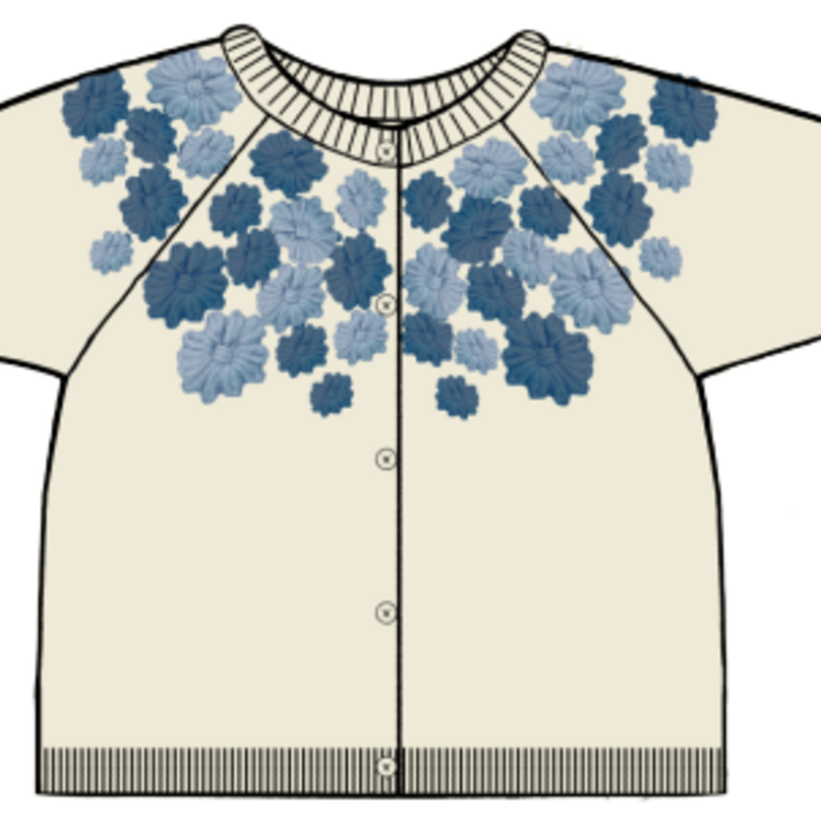 Pink Chicken girls blossom sweater - blue embroidery flowers