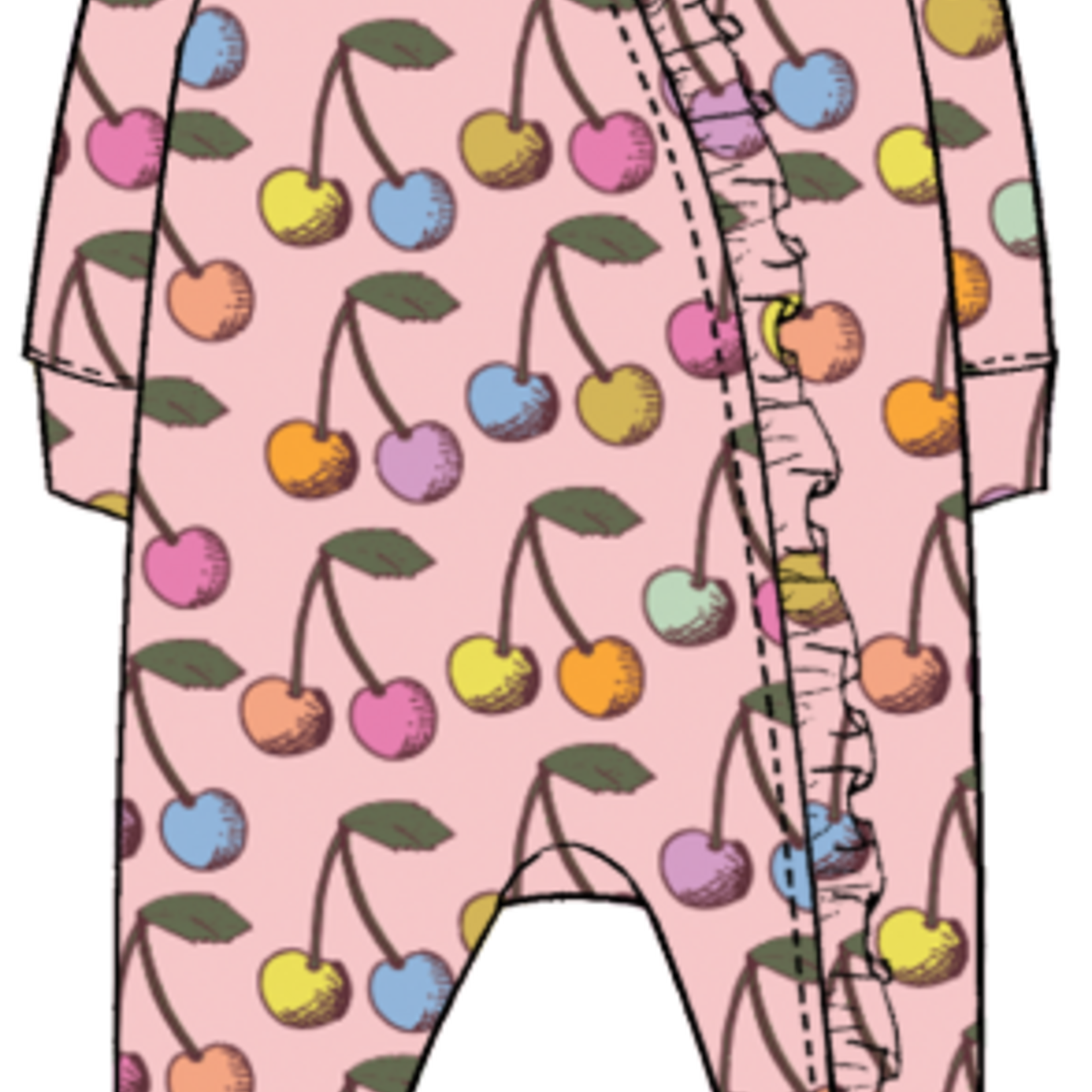 Pink Chicken baby ruffle bamboo romper - cloud pink cherry