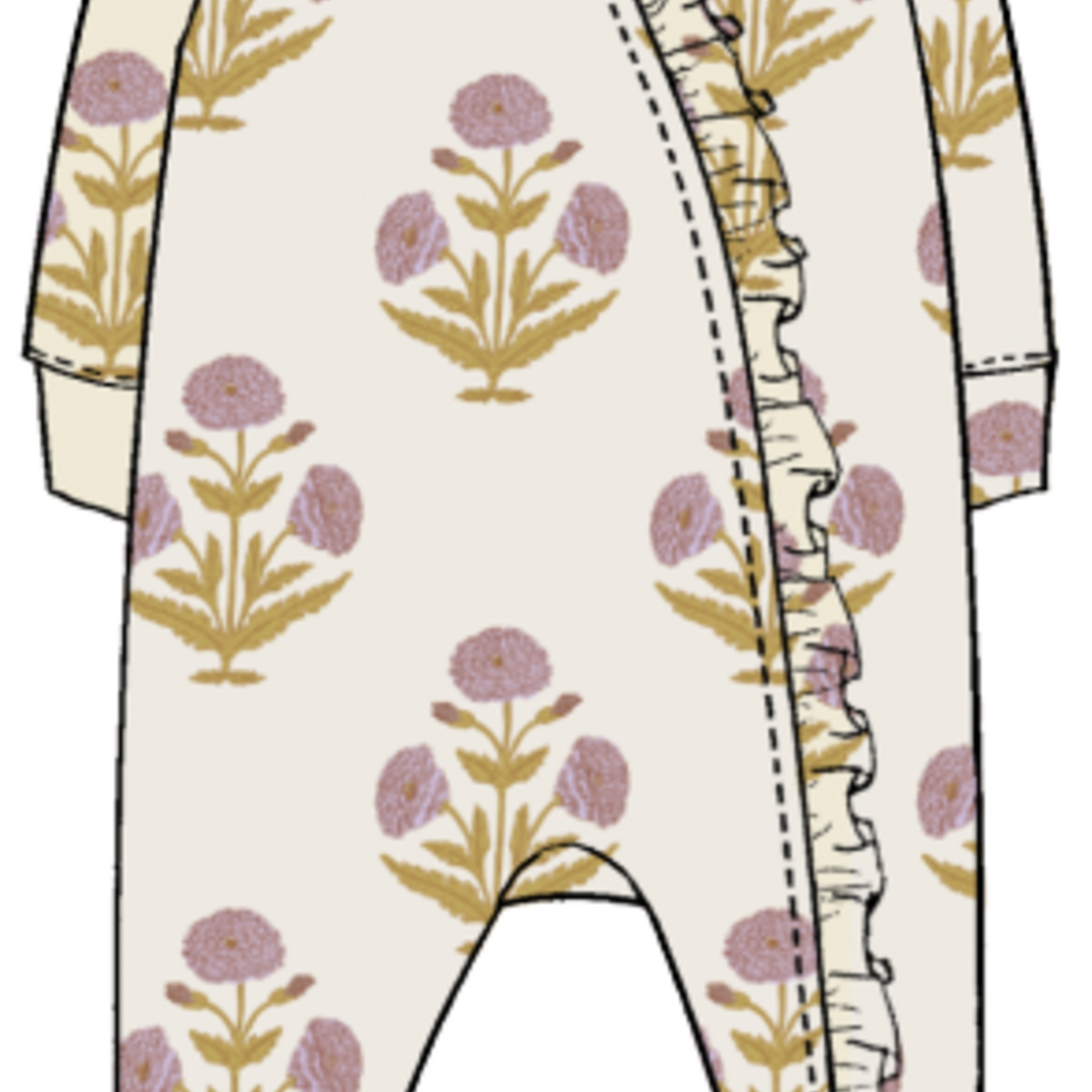 Pink Chicken baby ruffle bamboo romper - lavender dandelion