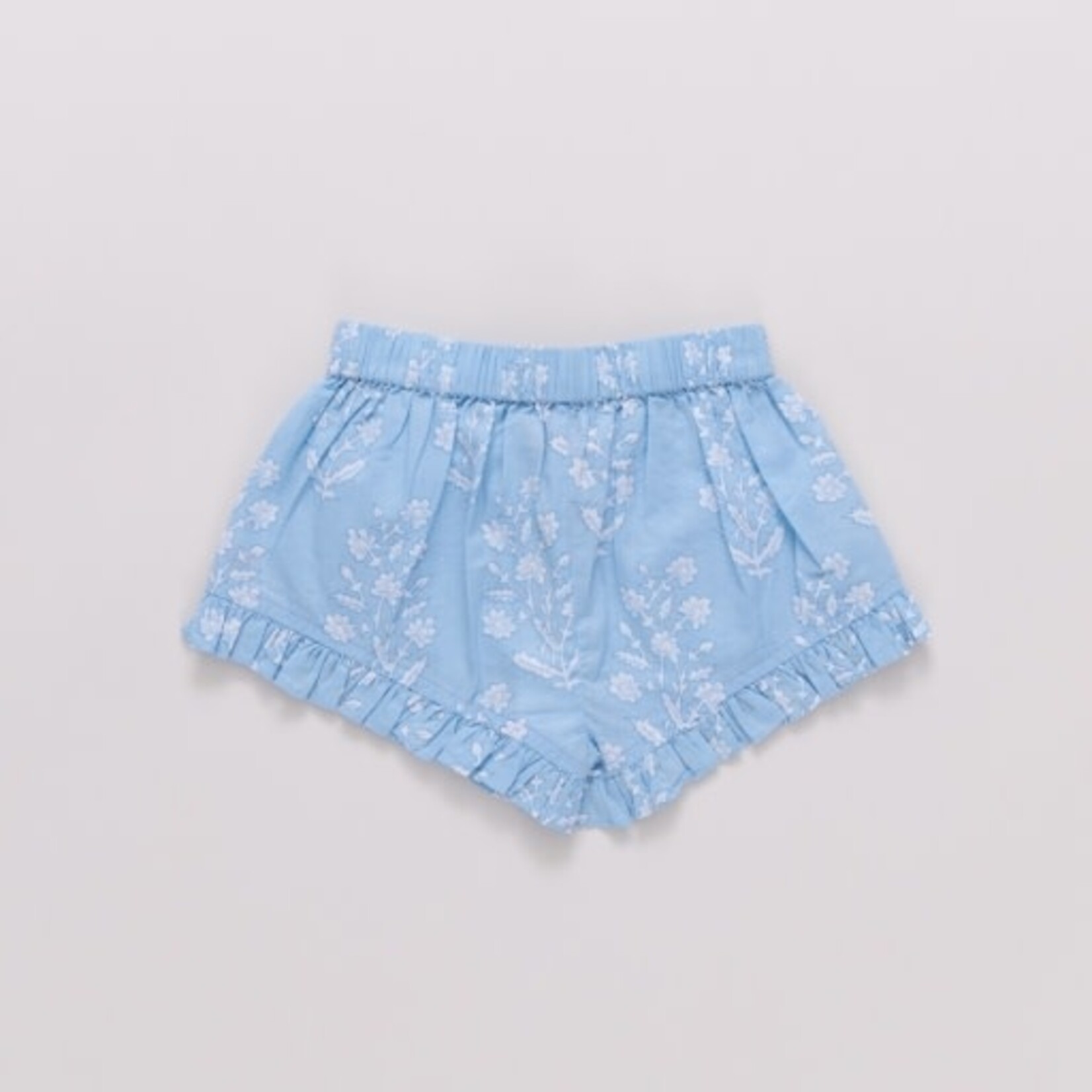 Pink Chicken girls millie ruffle short - blue dewdrop block print