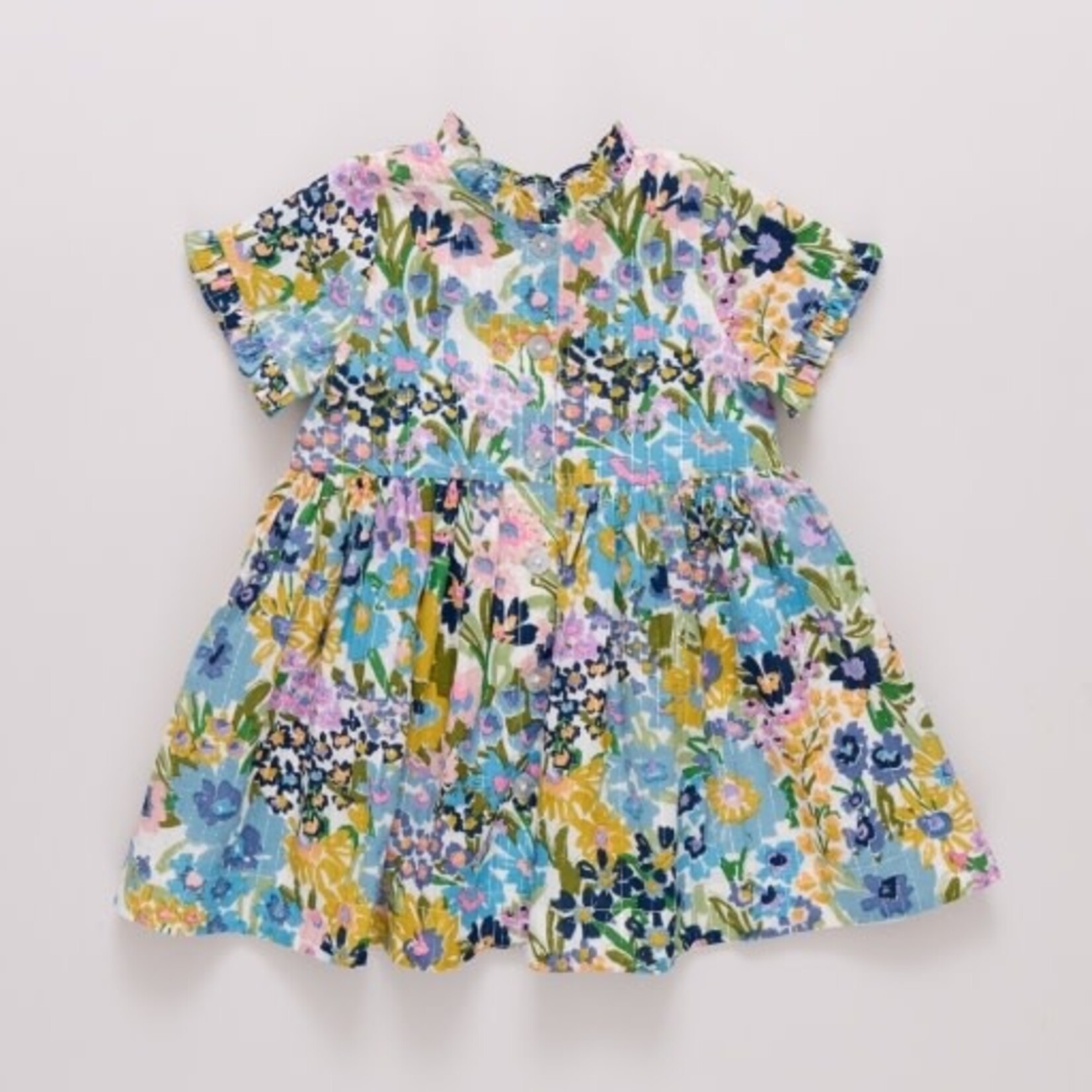 Pink Chicken girls autumn dress - blue large sketched floral