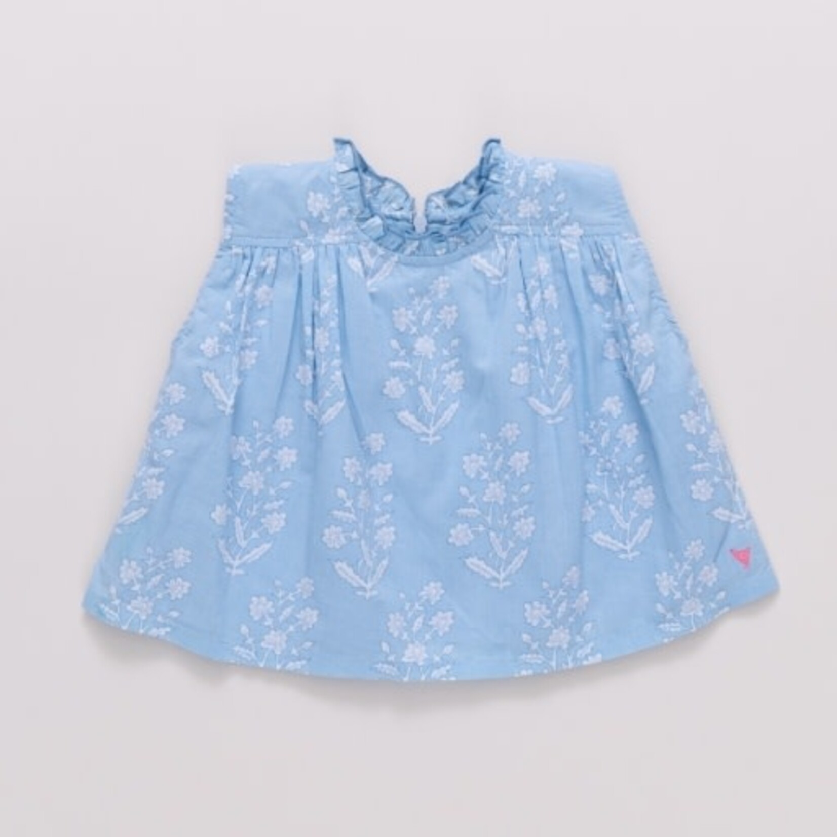Pink Chicken girls misha top - blue dewdrop block print