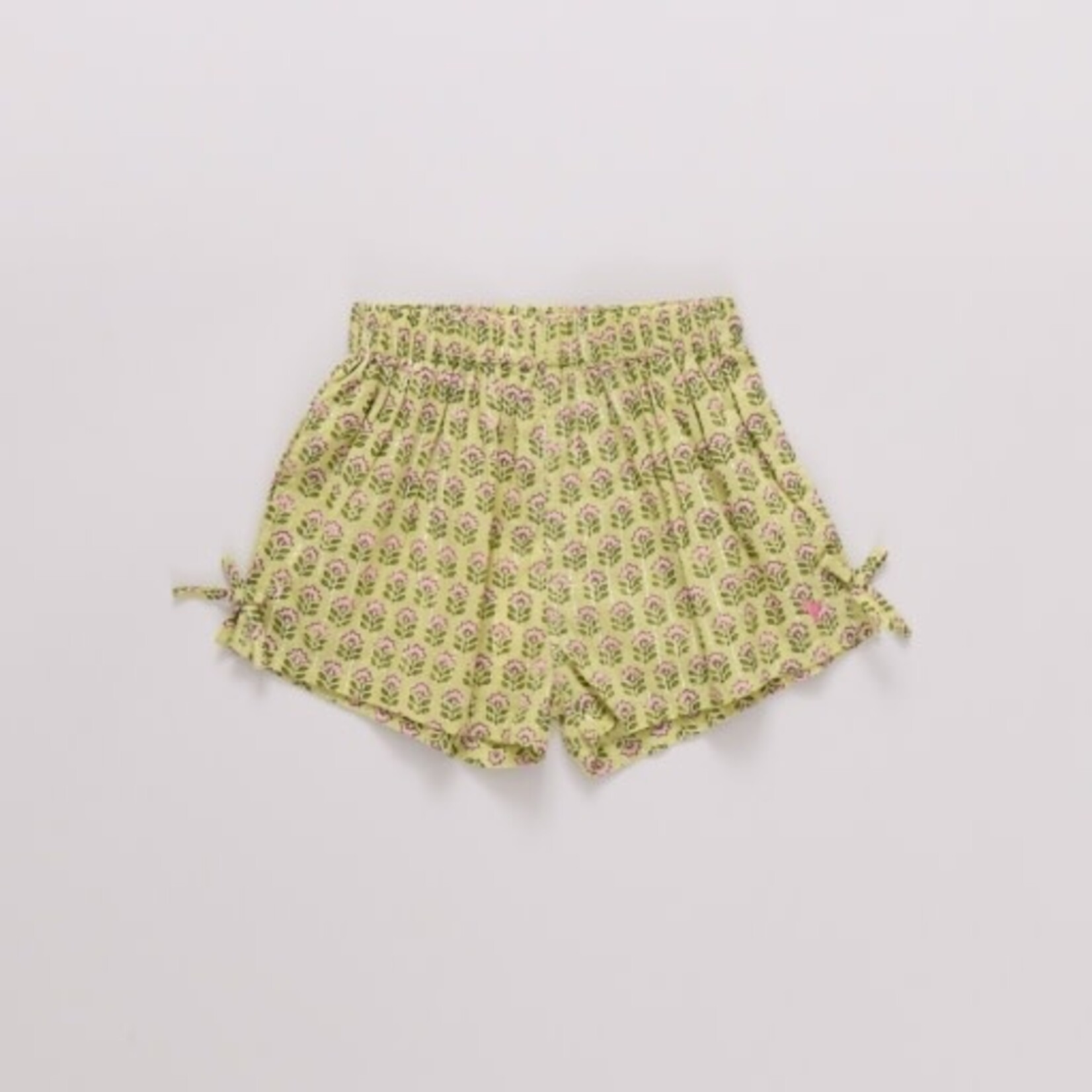 Pink Chicken girls jules short - green prairie block print