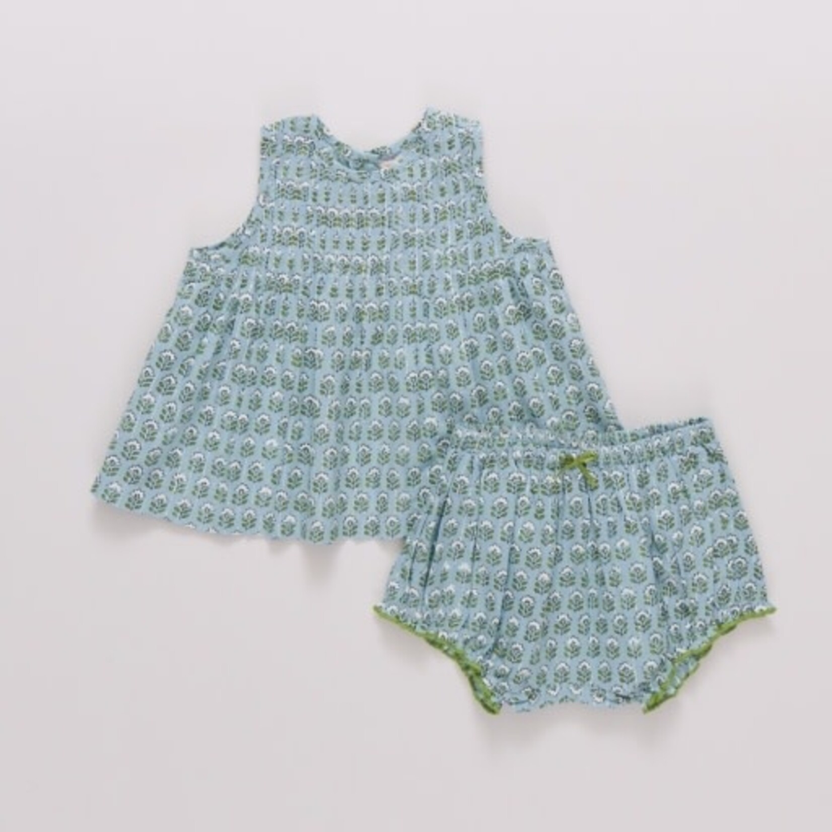 Pink Chicken baby girls jaipur 2-pc set - blue prairie block print