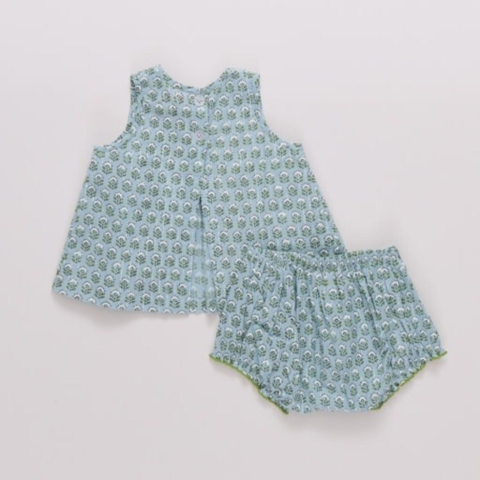 Pink Chicken baby girls jaipur 2-pc set - blue prairie block print