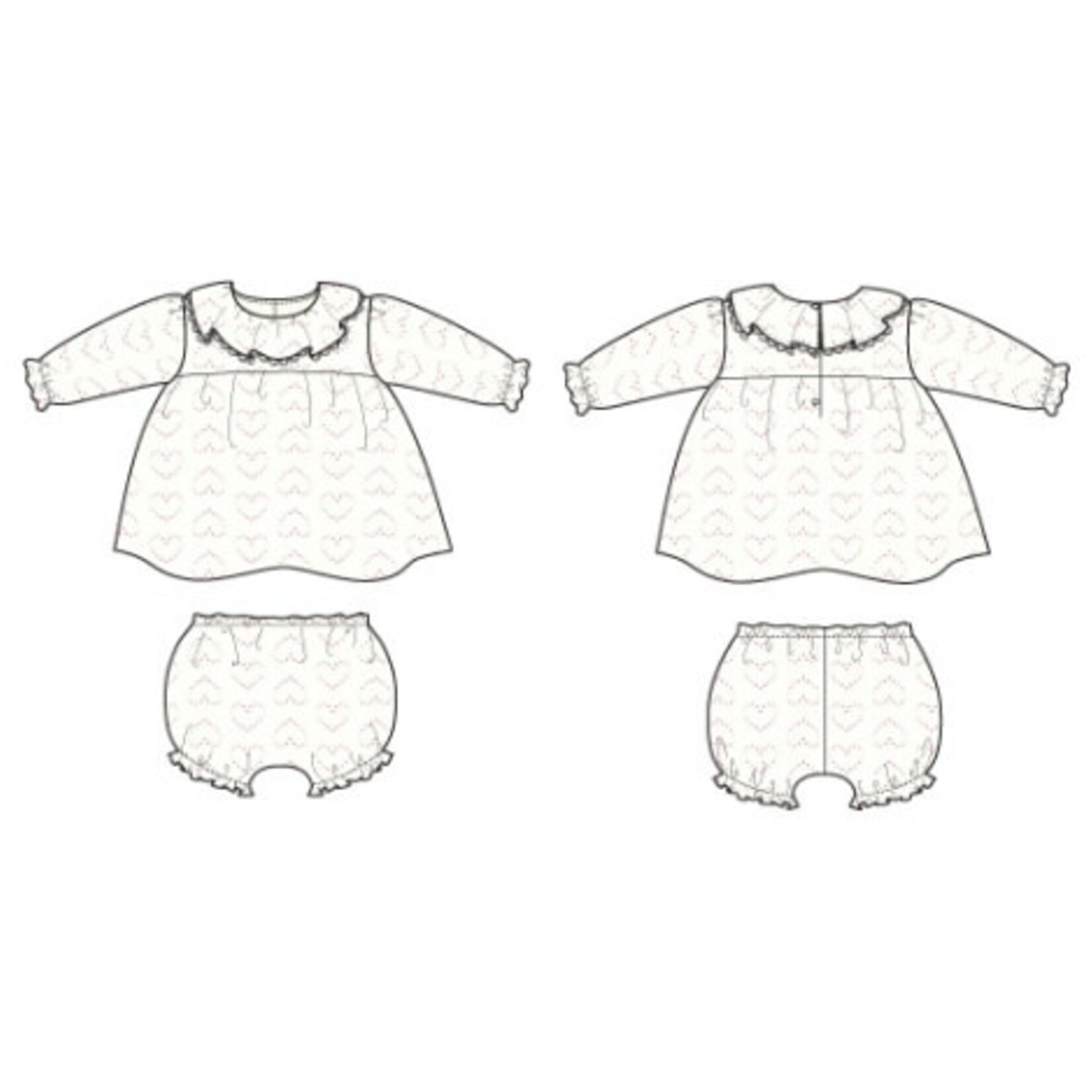 JANIE AND JACK G W IVORY HEARTS LS RUFFLE COLLAR SET VDAY