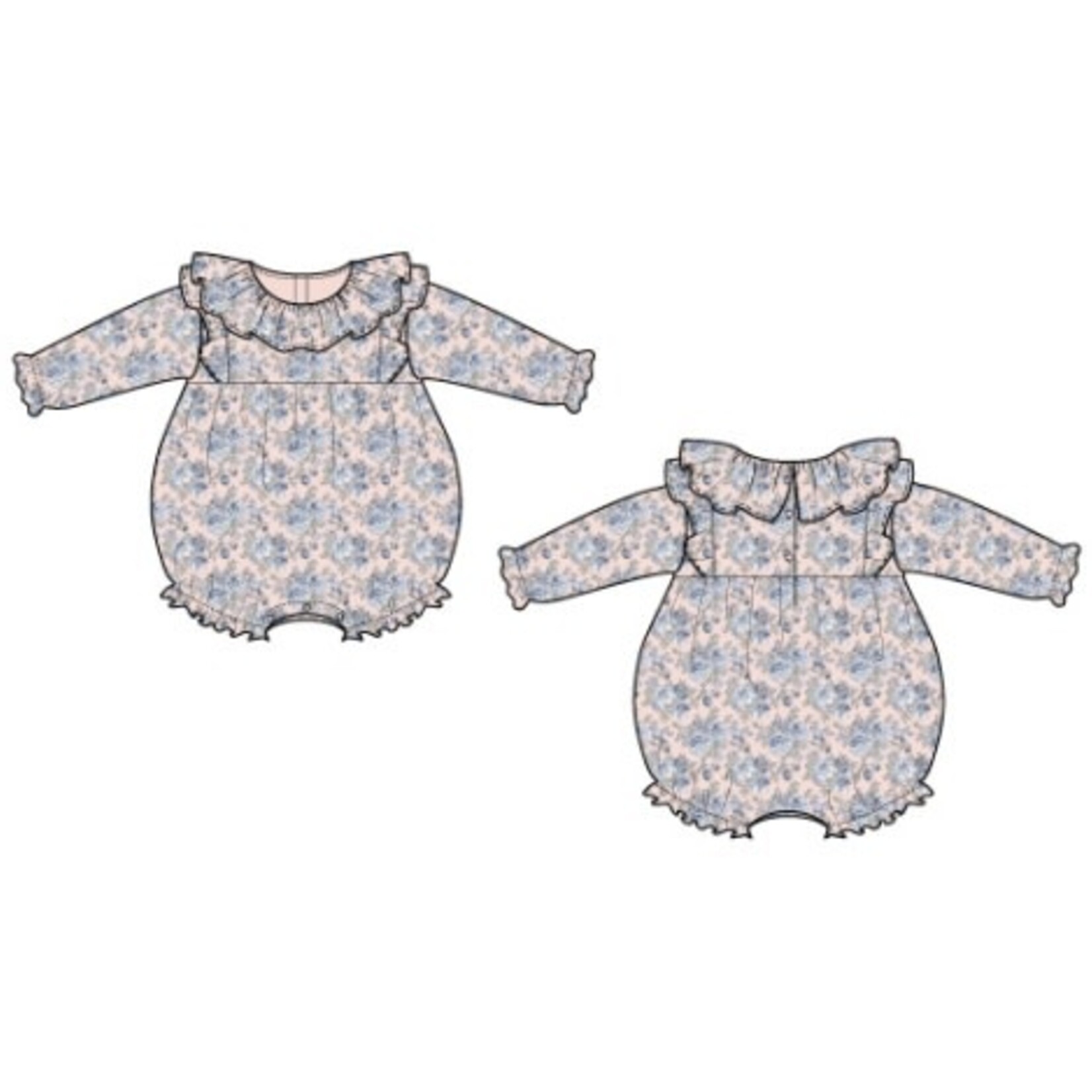 JANIE AND JACK G W MULTI FLORAL LS RUFFLE COLLAR BUBBLE W2