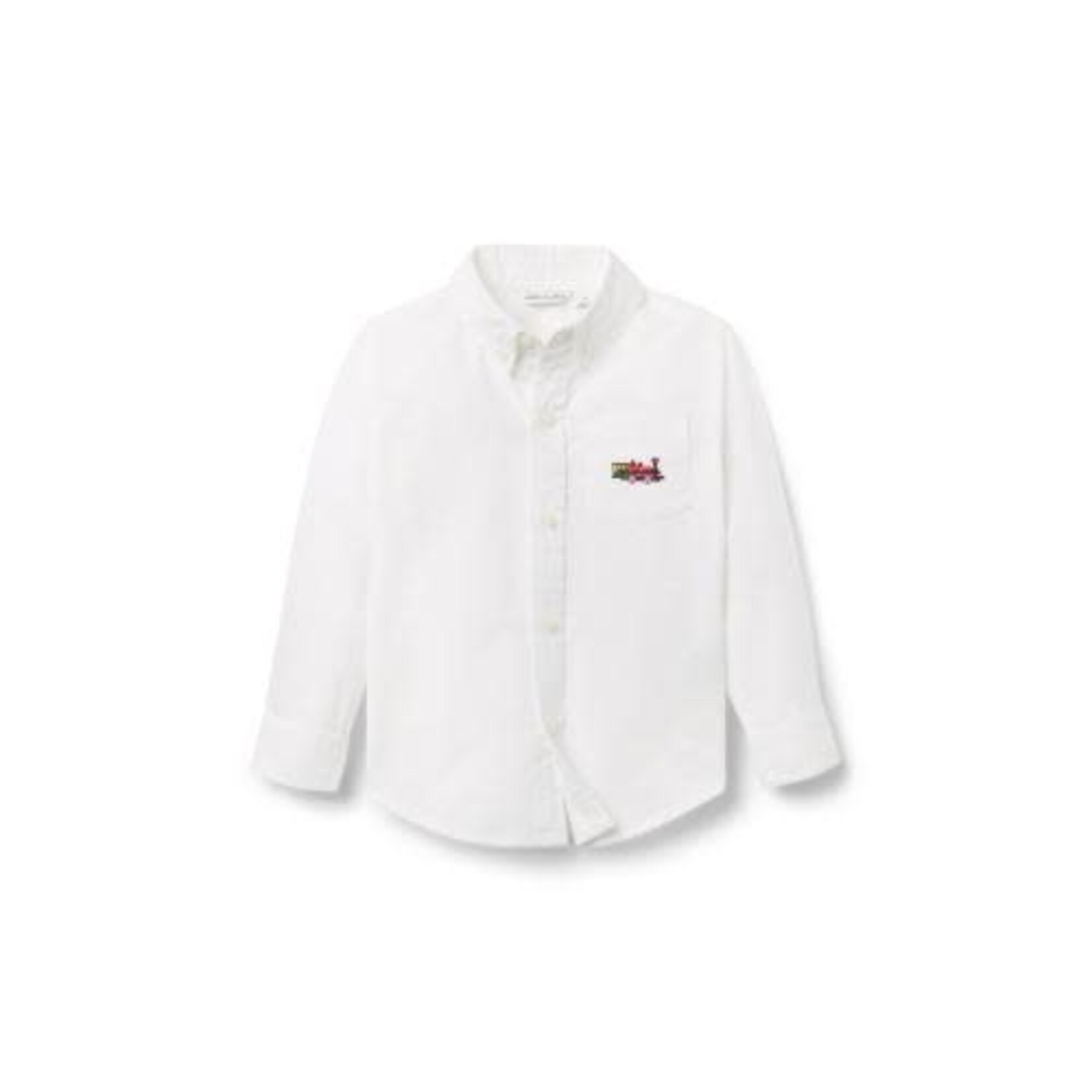 JANIE AND JACK W LS EMB ICON TRAIN WHITE OXFORD TOP H1A