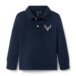 JANIE AND JACK W LS NAVY DEER EMD PIQUE POLO H1B