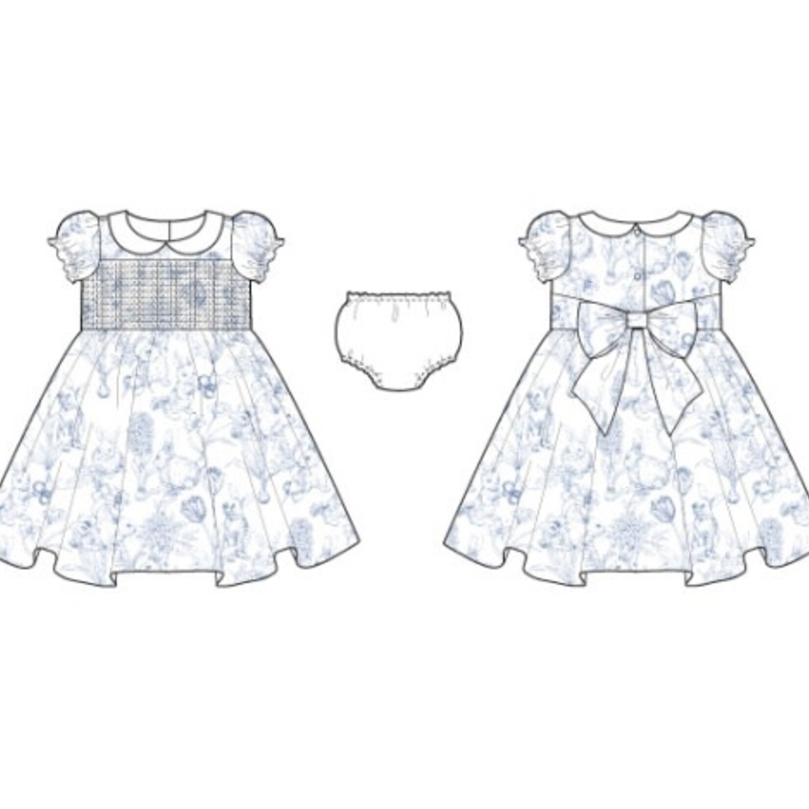 JANIE AND JACK W BLUE BUNNY TOILE SMOCK DRESS E1