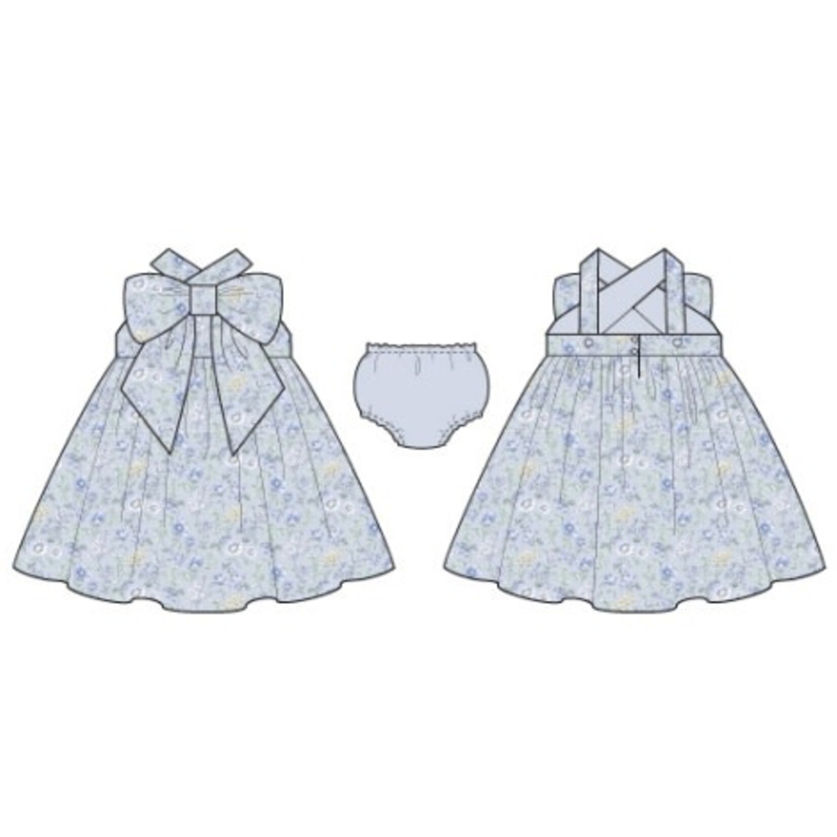 JANIE AND JACK W BLUE FLRL BOW DRESS E1