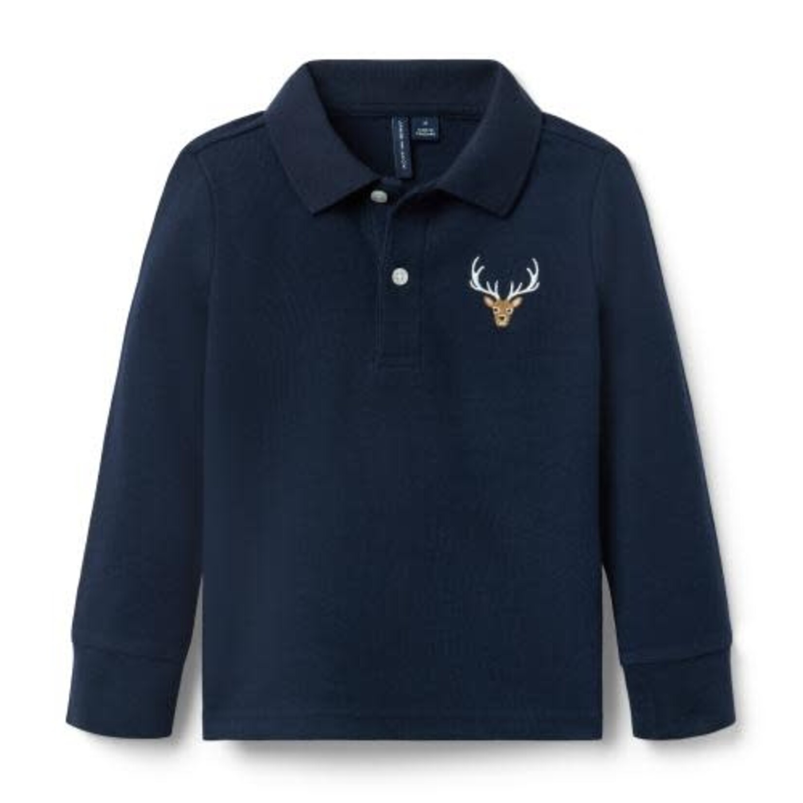 JANIE AND JACK W LS NAVY DEER EMD PIQUE POLO H1B