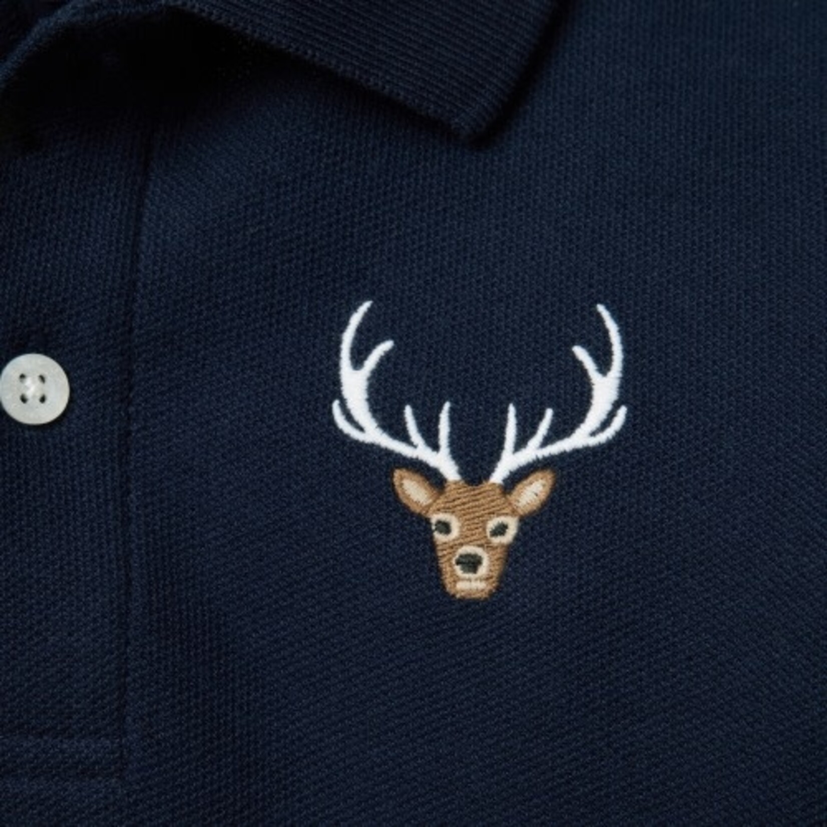 JANIE AND JACK W LS NAVY DEER EMD PIQUE POLO H1B
