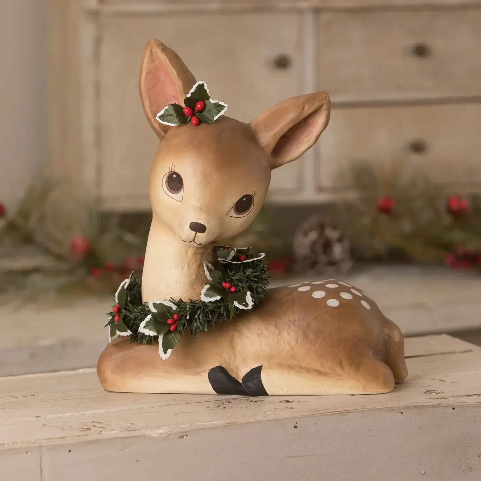 Bethany Lowe Designs, Inc. Sweet Fawn With Wreath Paper Mache