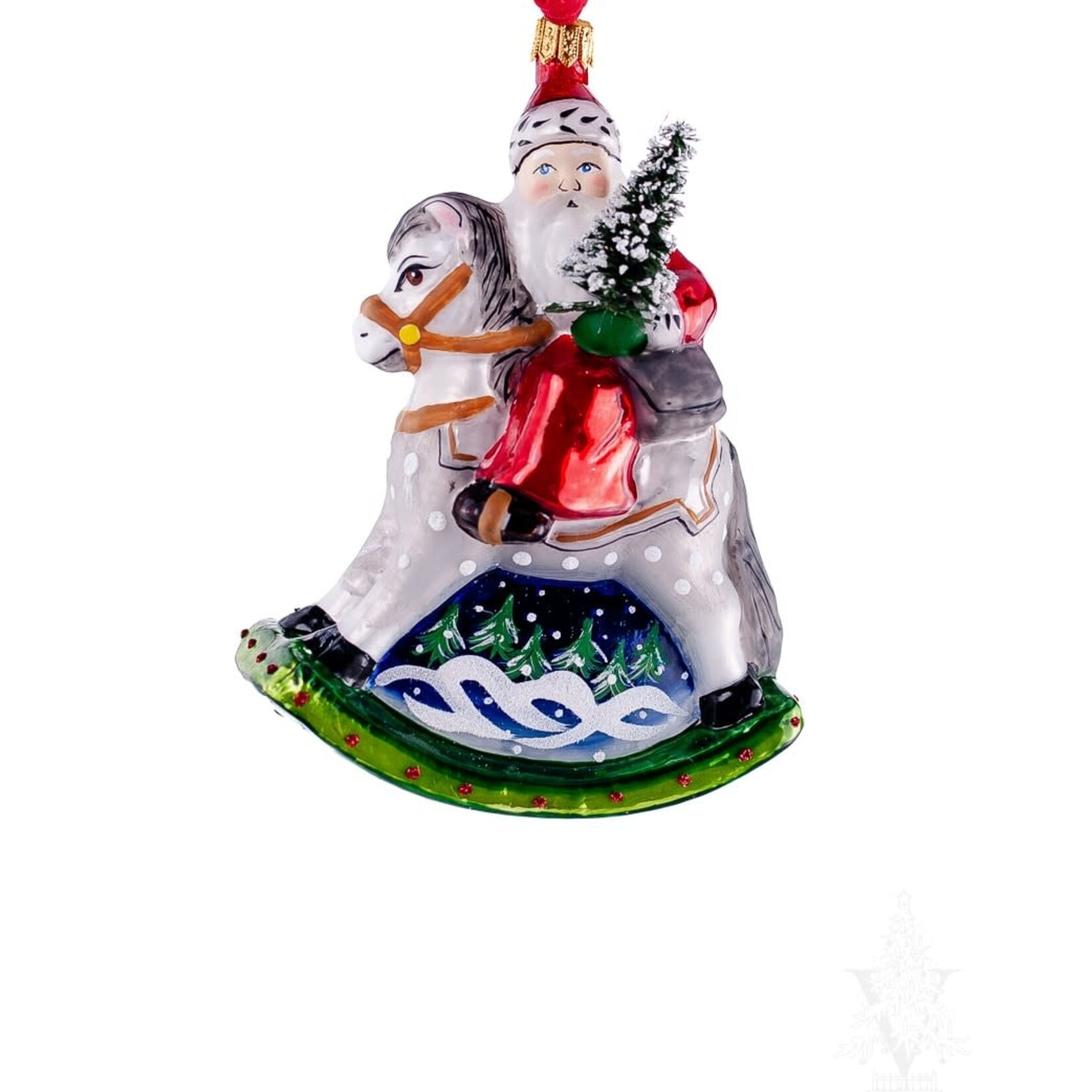 Vaillancourt Folk Art Small Rocking Horse Santa Ornament