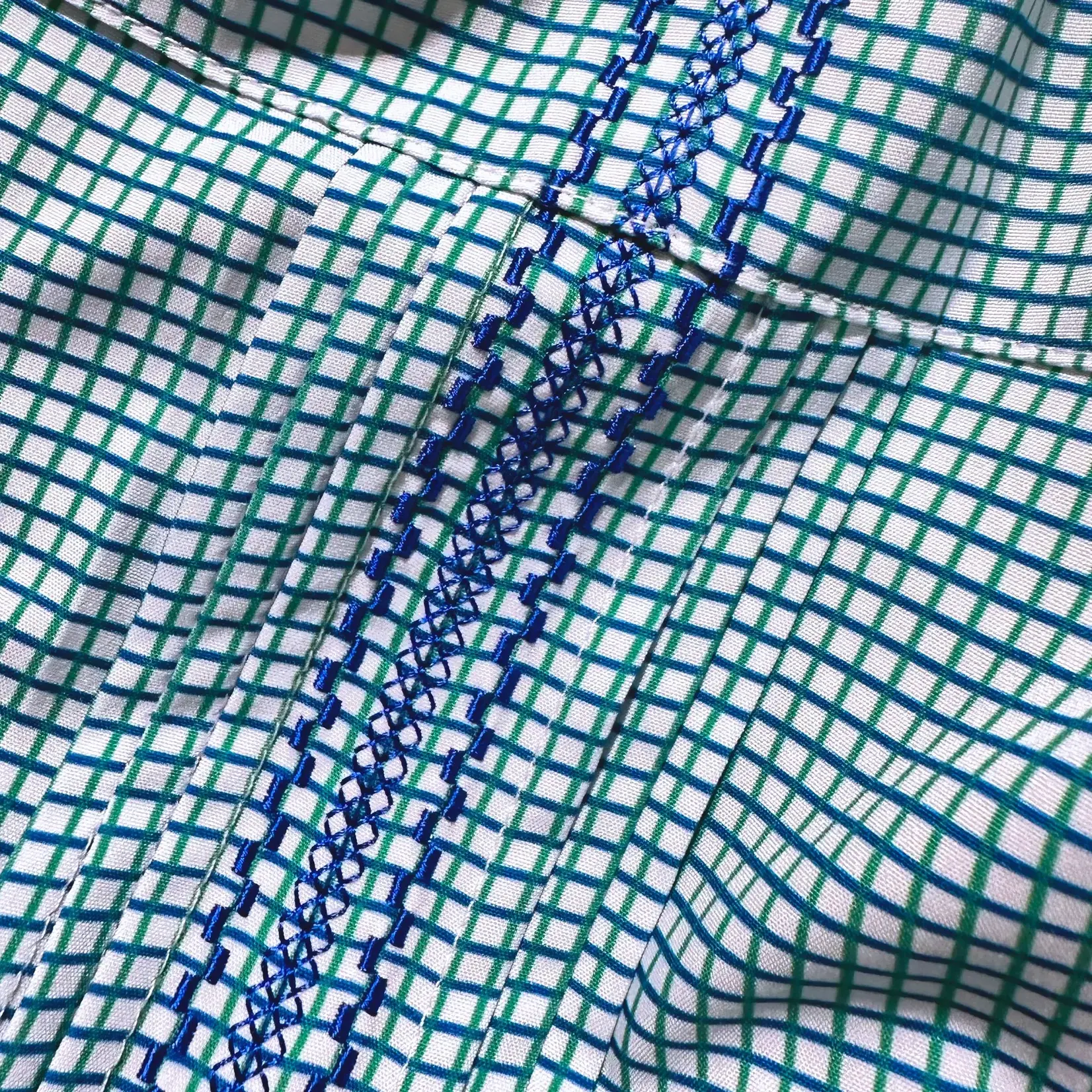 Blue Quail Guayabera - Navy/Jade Check Short Sleeve Shirt