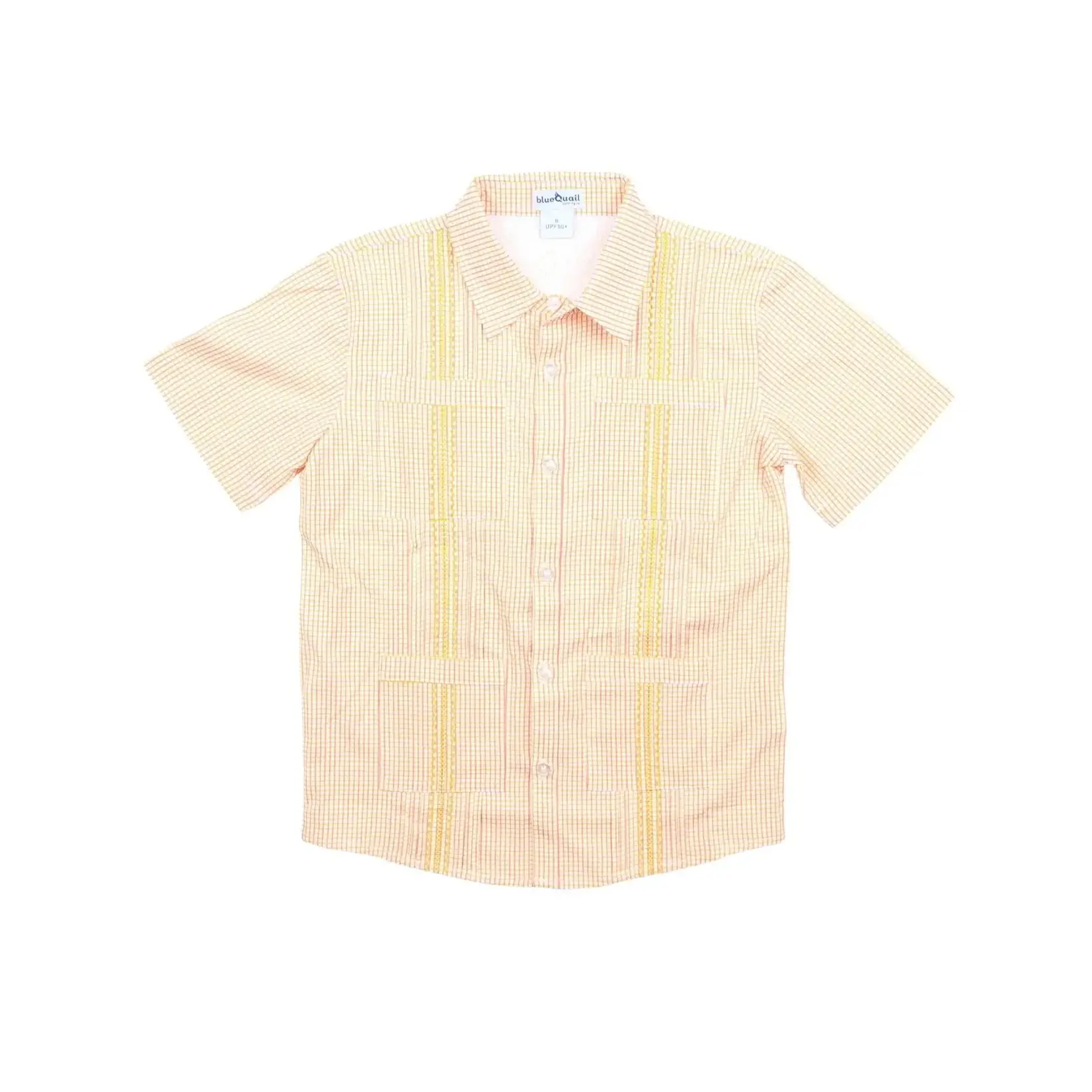 Blue Quail Guayabera - Pink/Citrus Check Short Sleeve Shirt