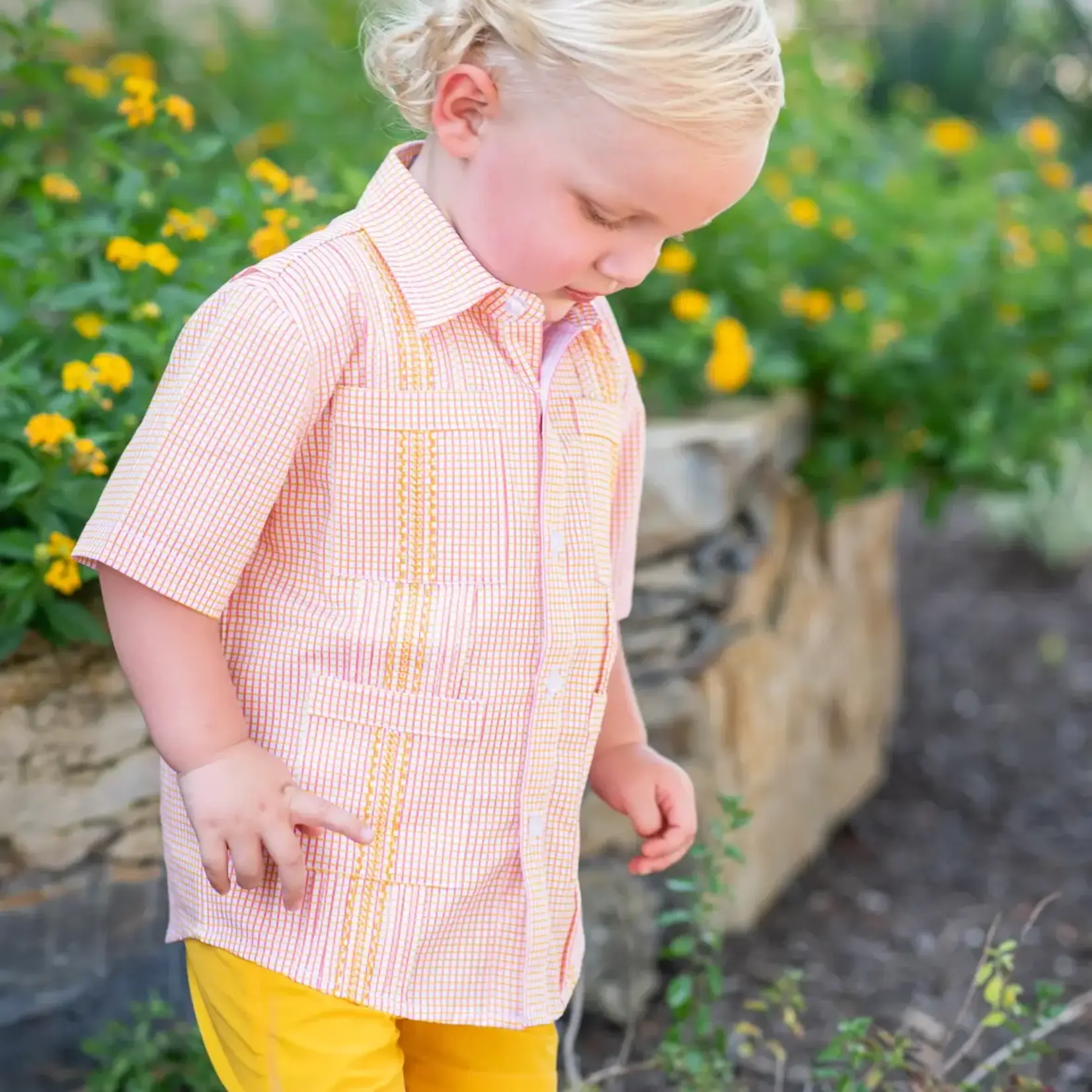 Blue Quail Guayabera - Pink/Citrus Check Short Sleeve Shirt