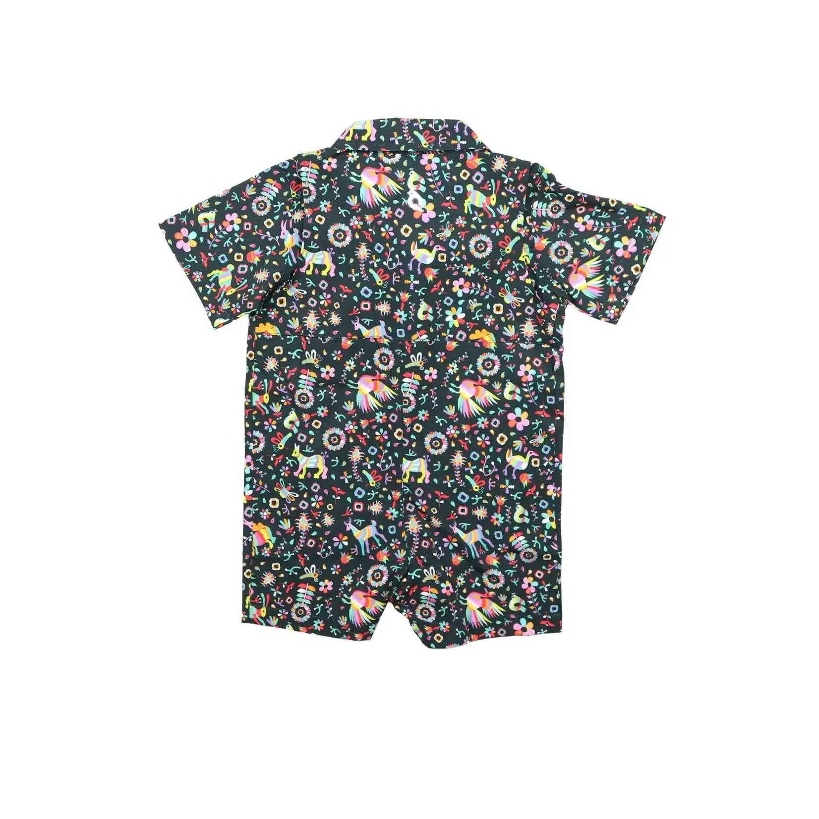 Blue Quail Guayabera- Dark Otomi Short Sleeve Romper