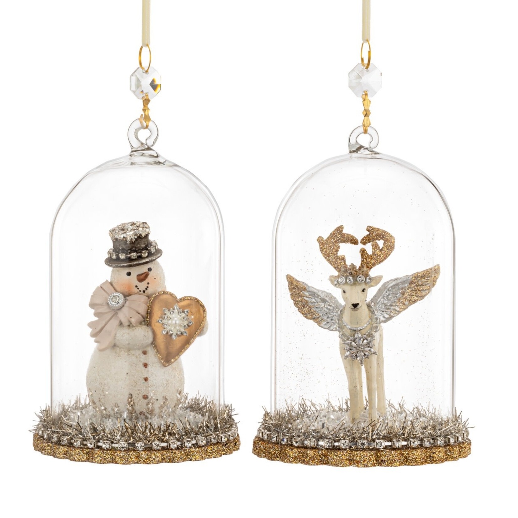 Demdaco Design for the Home Snowman & Deer Sparkle Cloche Ornaments 2 Ast