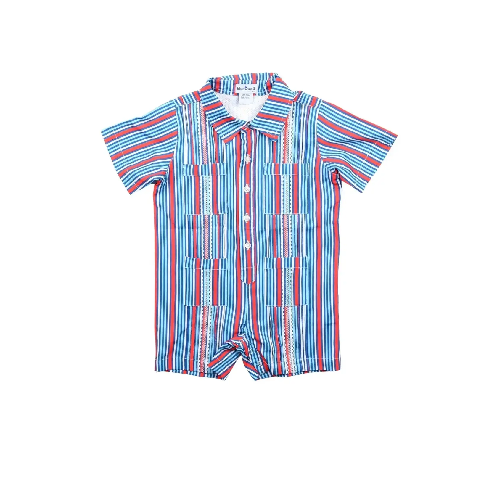 Blue Quail Guayabera- Liberty Stripe Short Sleeve Romper