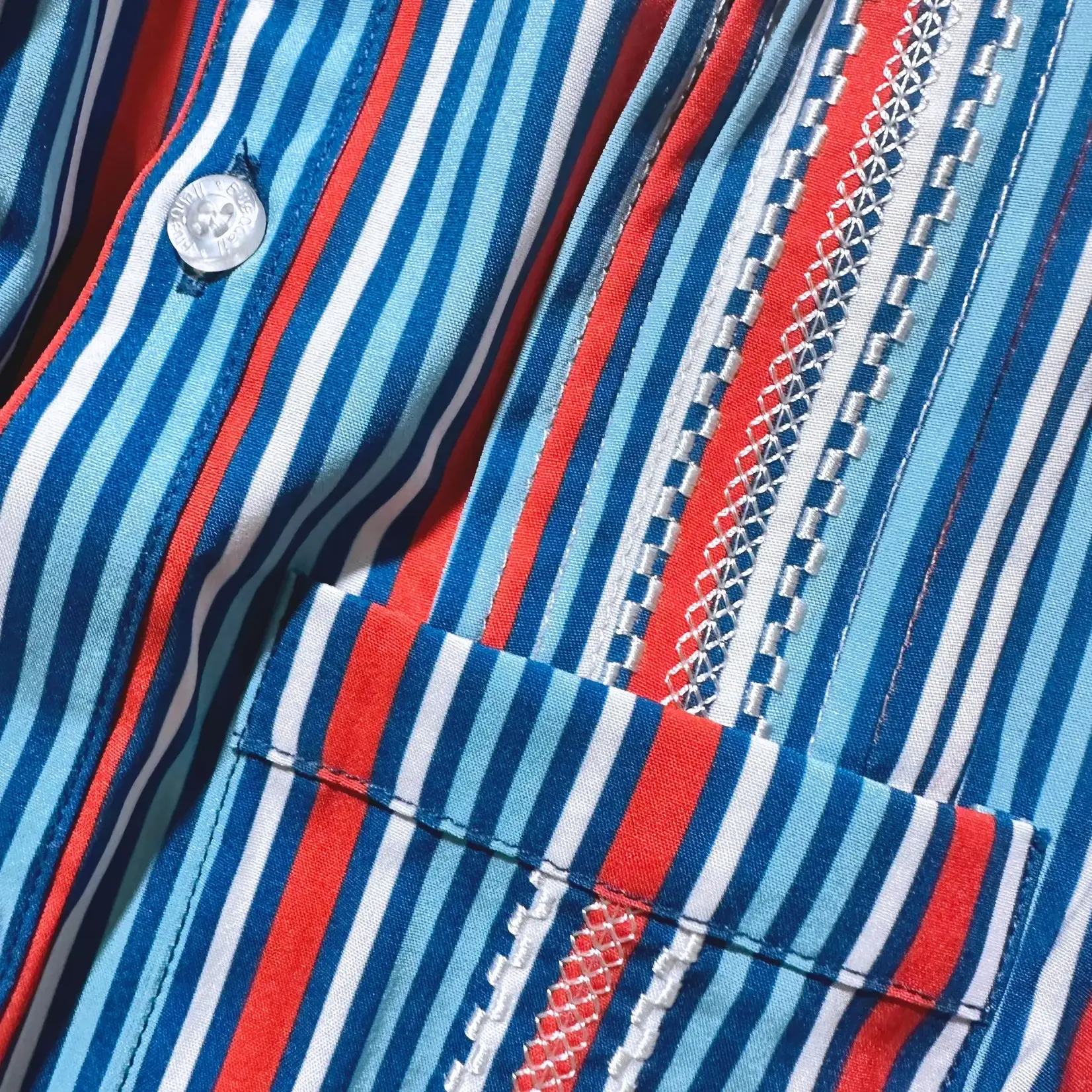 Blue Quail Guayabera- Liberty Stripe Short Sleeve Romper