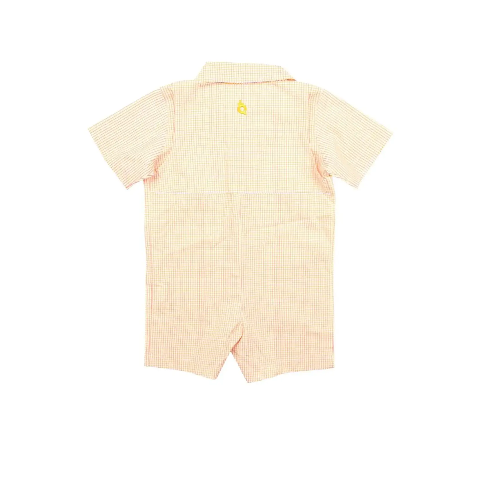 Blue Quail Guayabera- Pink/Citrus Check Short Sleeve Romper