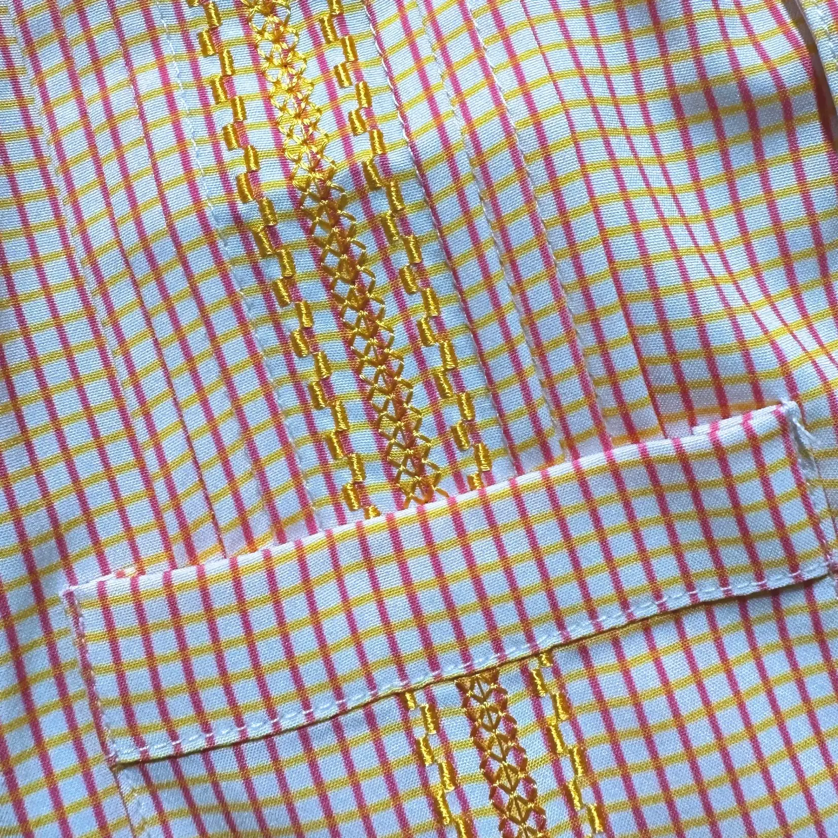 Blue Quail Guayabera- Pink/Citrus Check Short Sleeve Romper