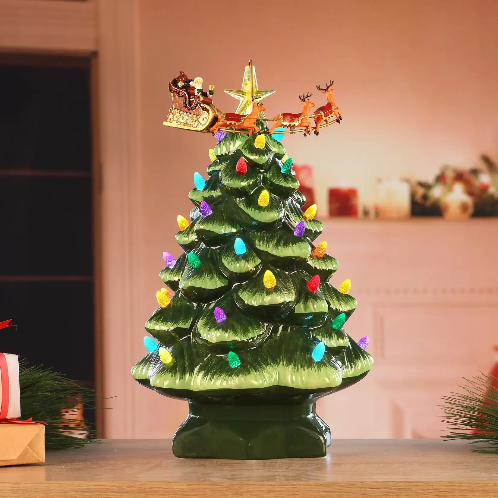Mr. Christmas Animated Nostalgic Tree - Green Tree With Santa's Sleigh