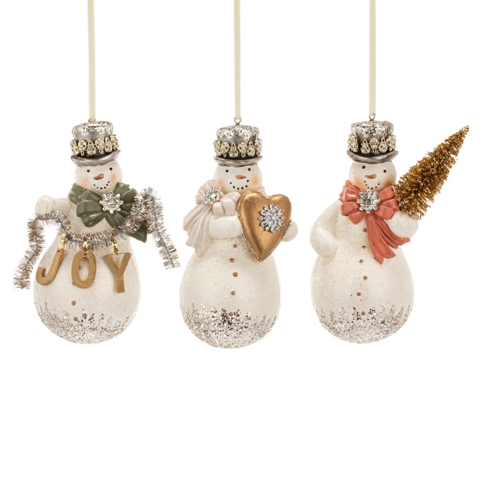 Demdaco Design for the Home Snowman Sparkle & Joy Ornaments 3 Assorted