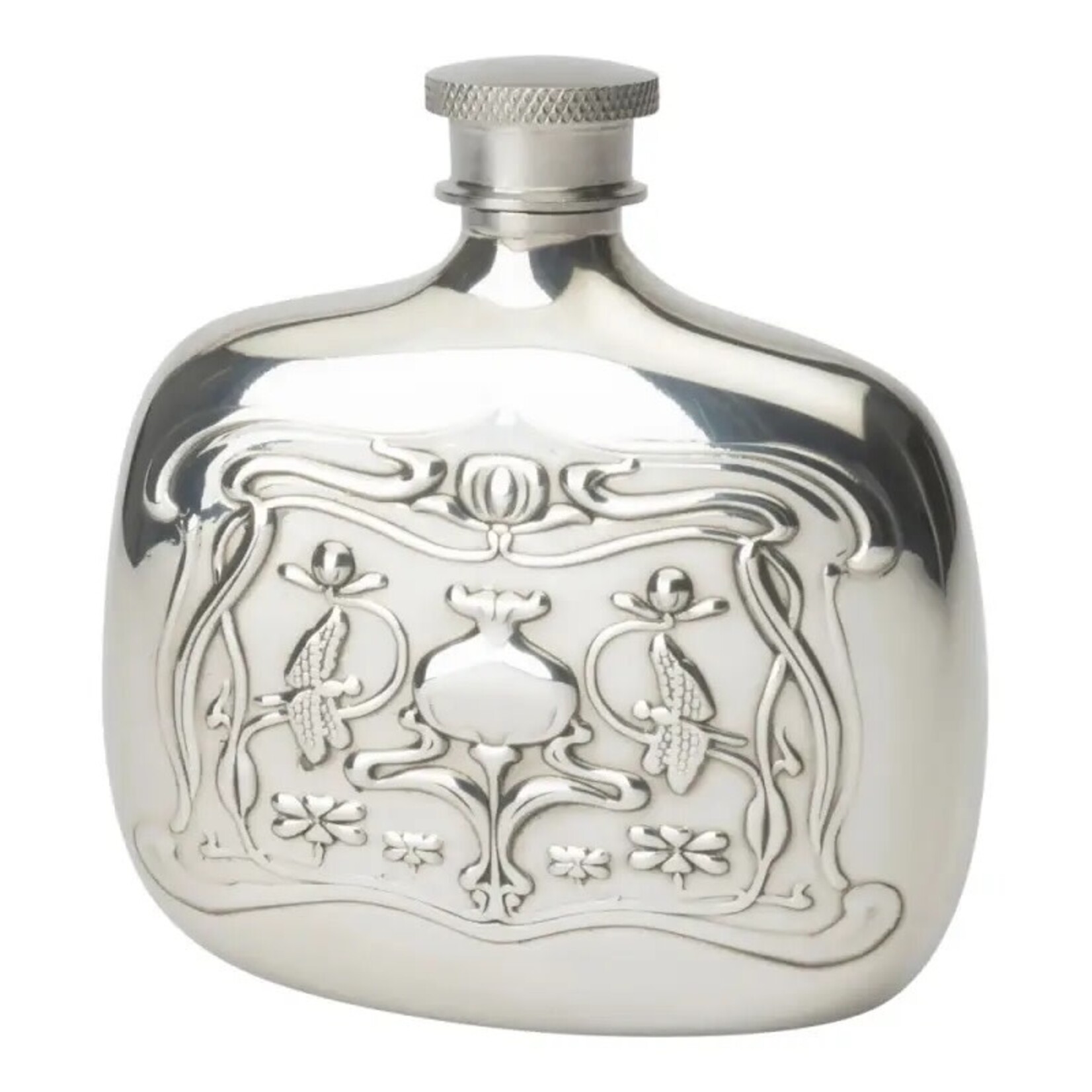Corbell Silver Art Nouveau English Pewter Bottle Flask