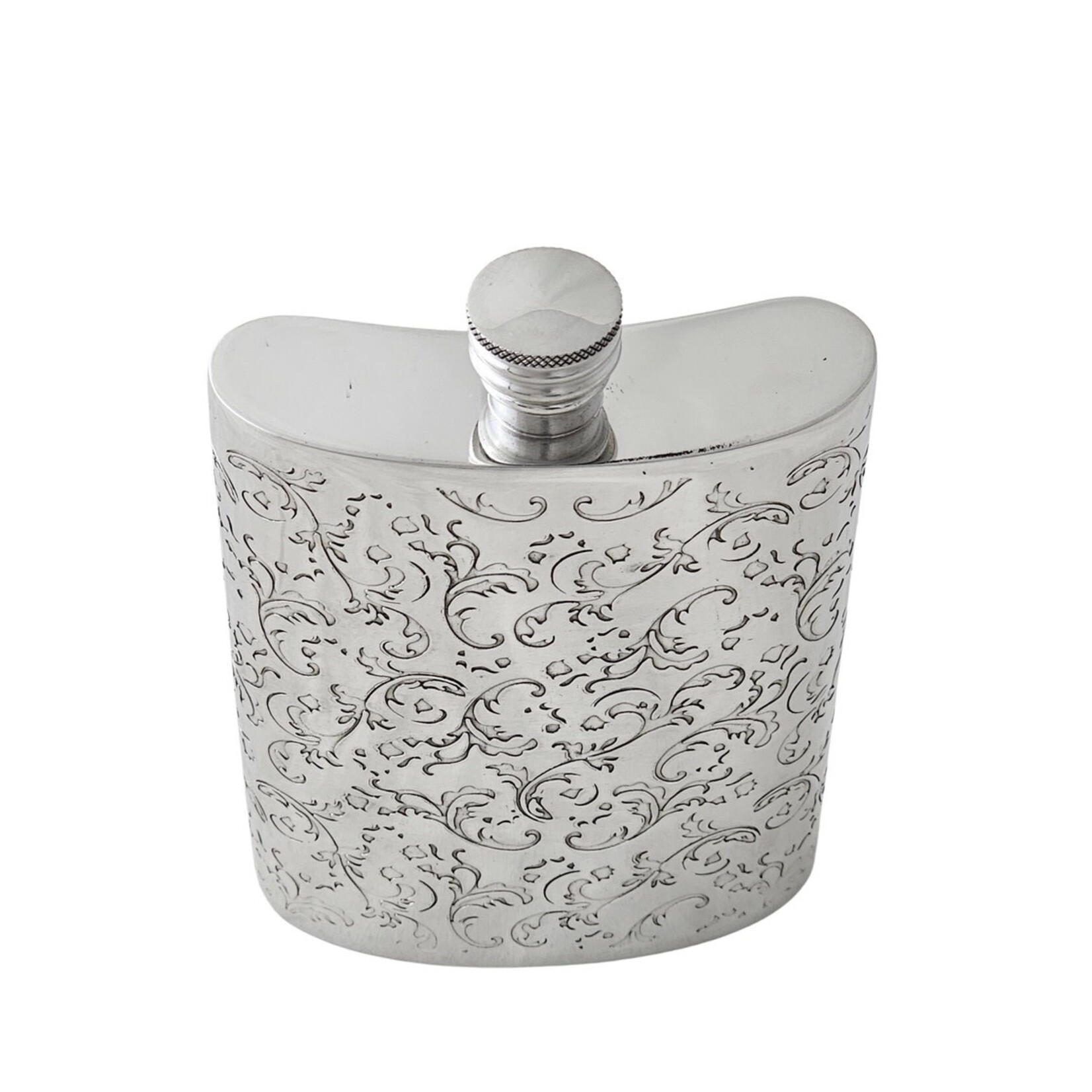 Corbell Silver Baroque Kidney Shaped Pewter Flask 6oz