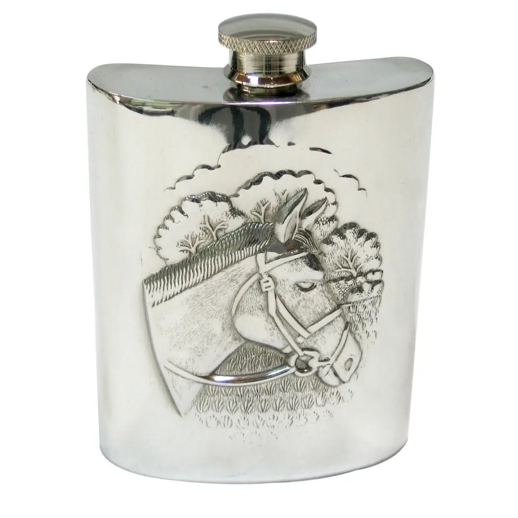 Corbell Silver Horse Head Flask English Pewter 6 oz.