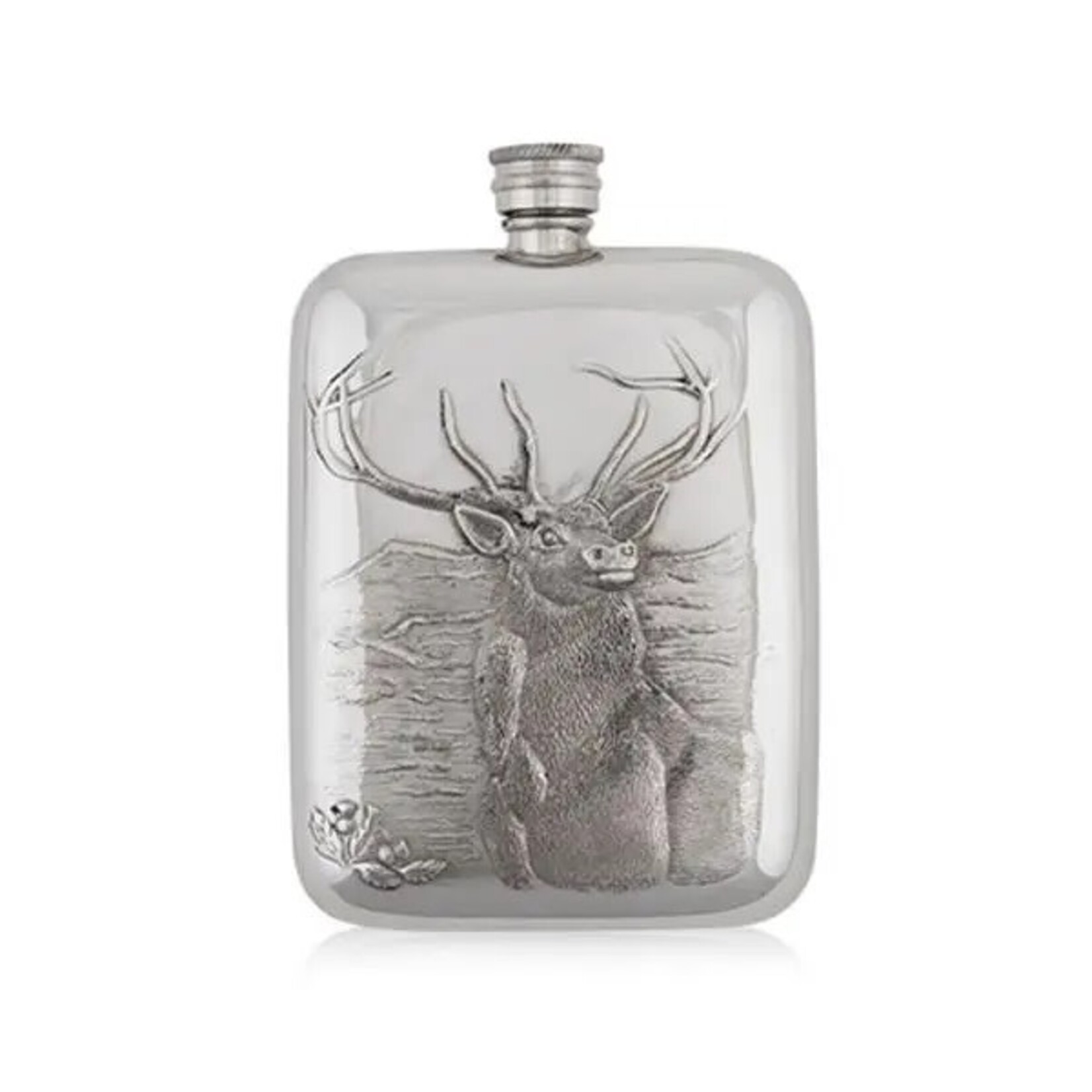 Corbell Silver Stag Head Flask Pewter 6oz