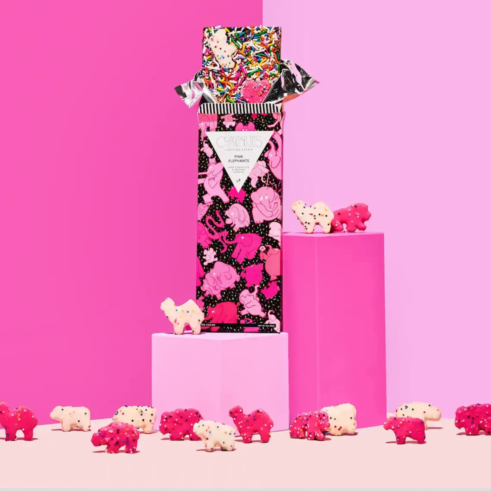 Compartes Chocolate Pink Elephants Animal Cookies Dark Chocolate Bar