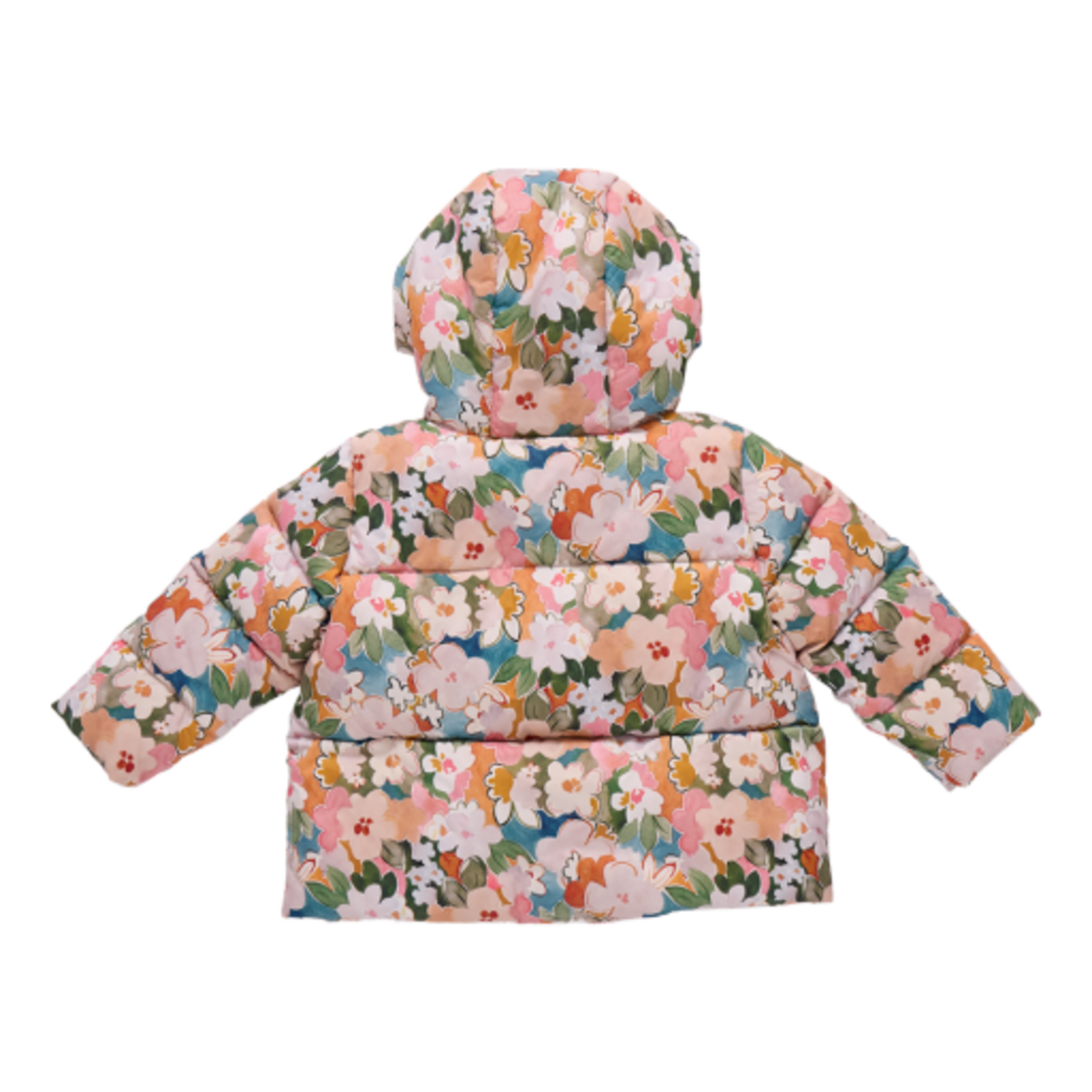 Pink Chicken girls ruffle pete puffer - watercolor floral