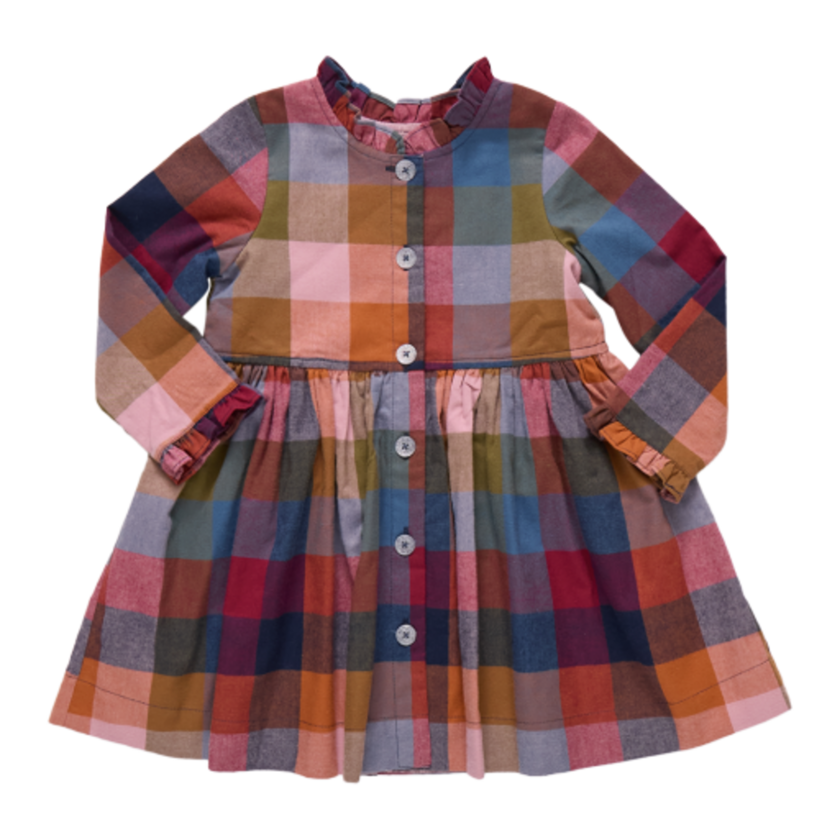 Pink Chicken girls autumn dress - harvest check