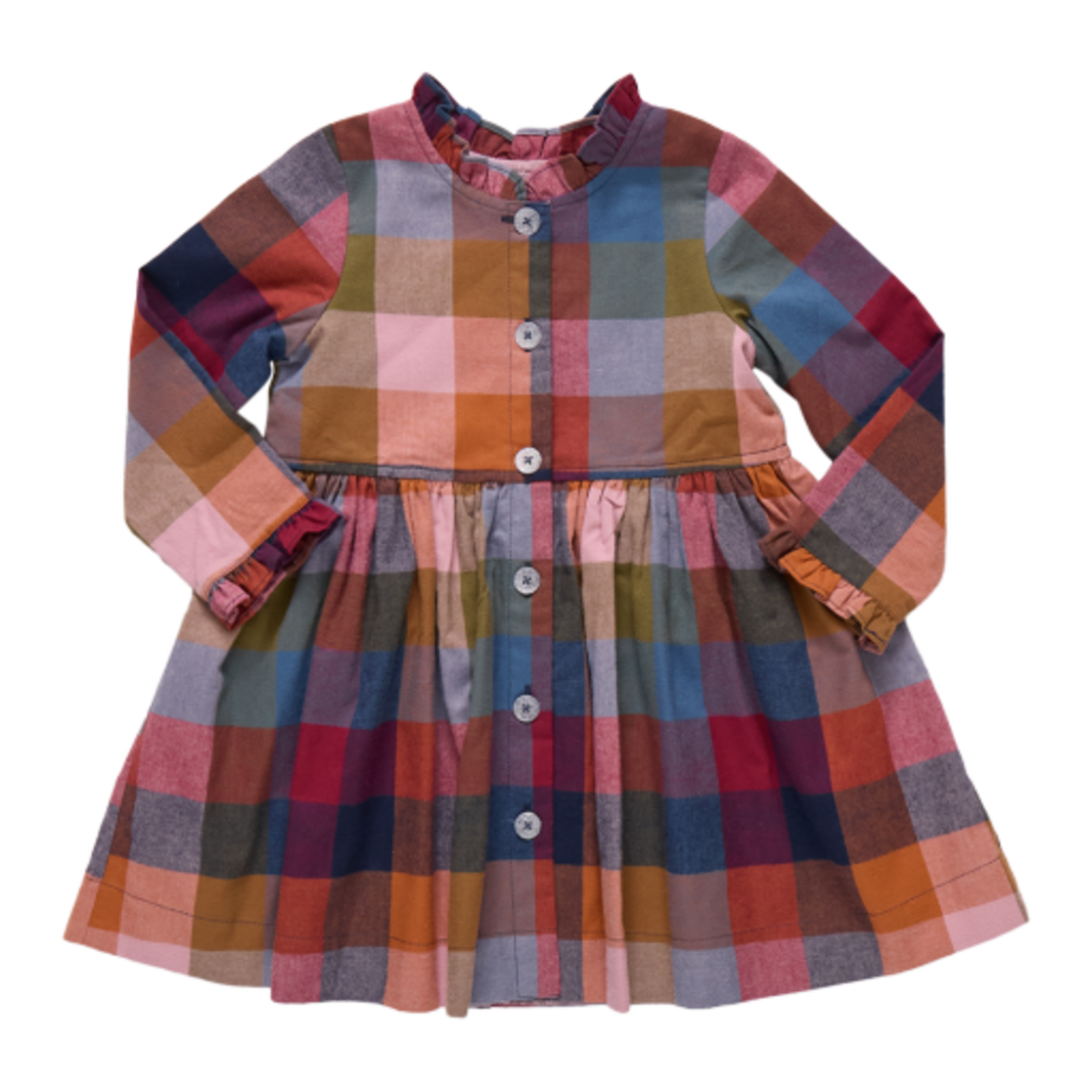Pink Chicken girls autumn dress - harvest check