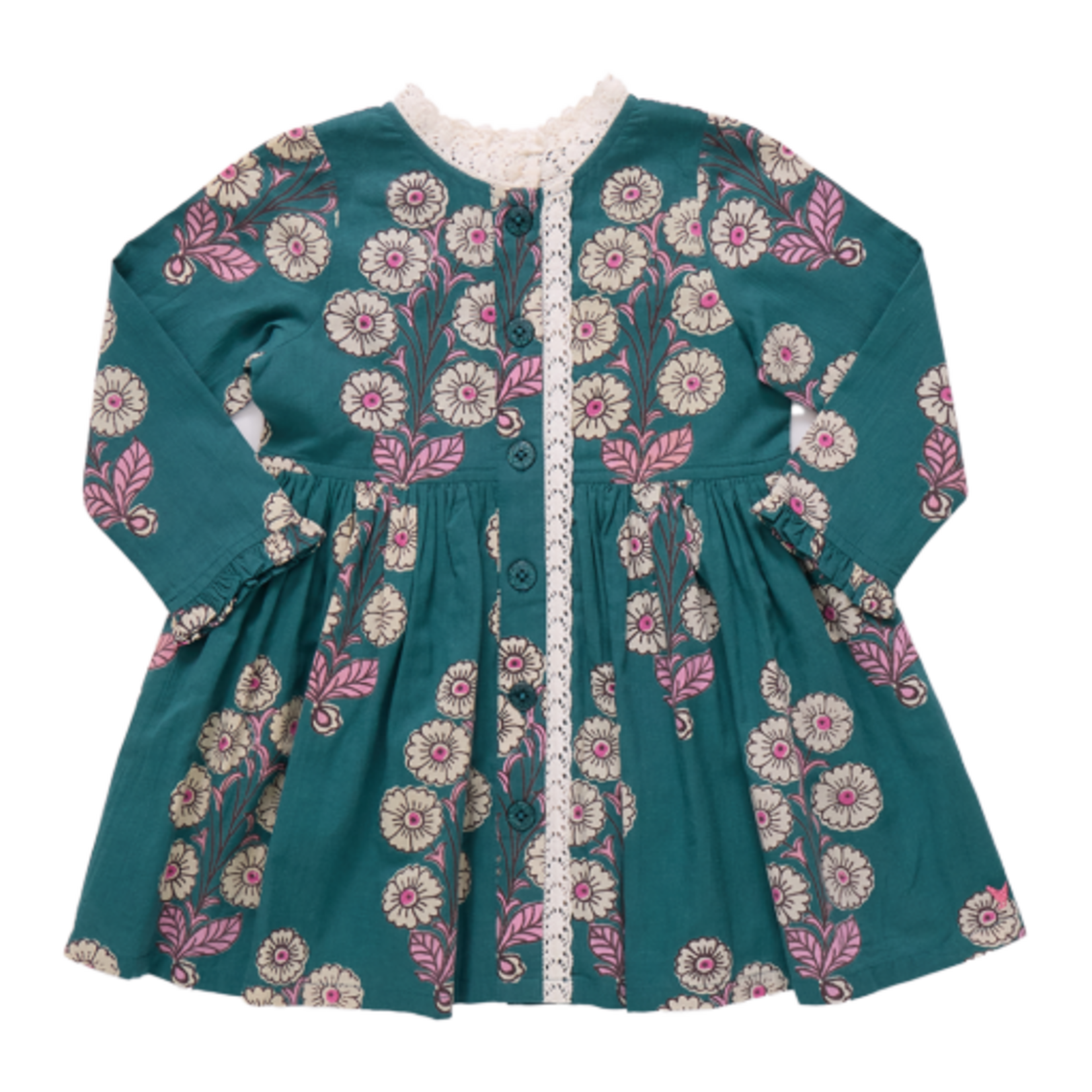 Pink Chicken girls autumn dress - evergreen buttercup floral