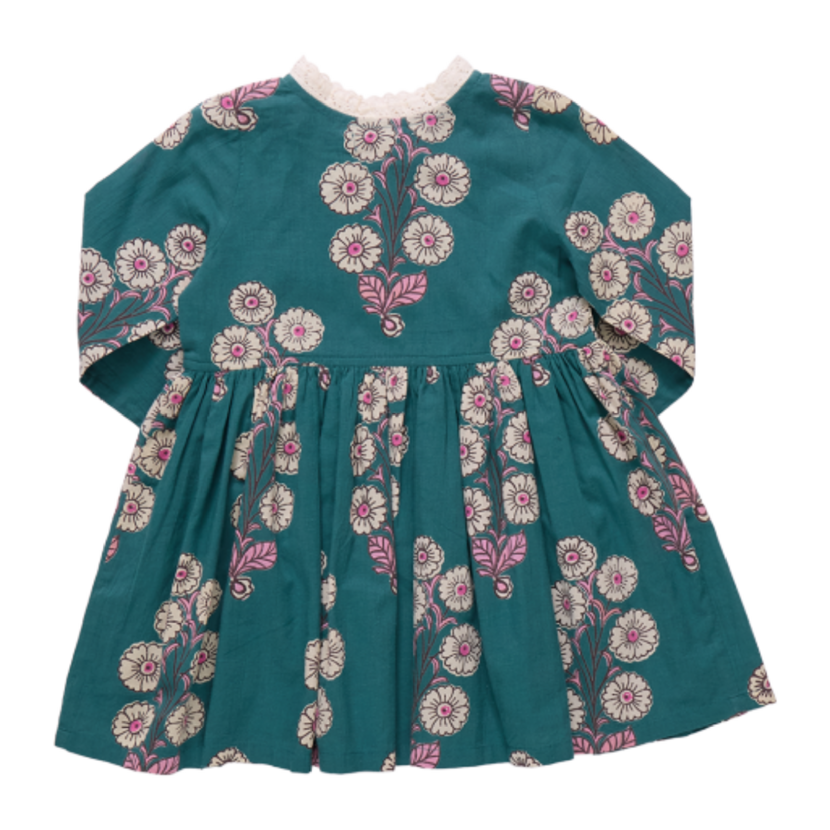 Pink Chicken girls autumn dress - evergreen buttercup floral