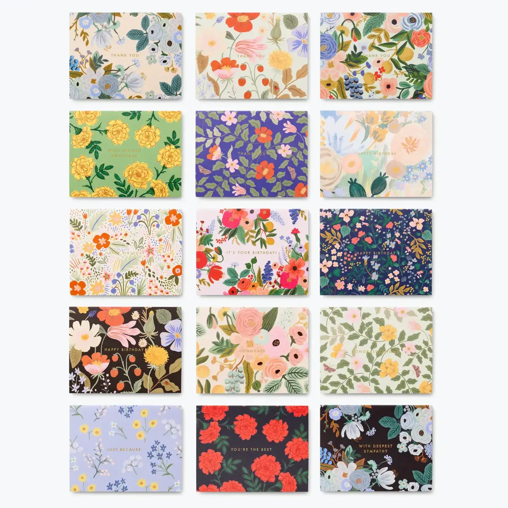 Rifle Paper Company Mixed Florals Essentials Assorted Card Box, 15 Cards