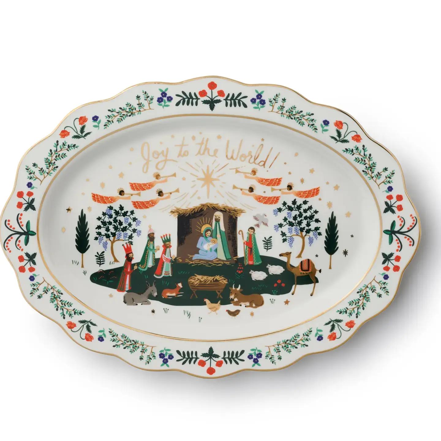 Rifle Paper Company Nativity Porcelain Serving Platter Blue Leaf Houston