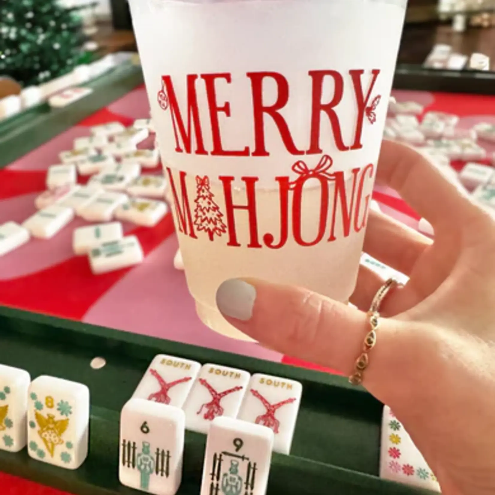 Peace Love Mahjong Merry Mahj Holiday Mahjong Frosted Stadium Cups
